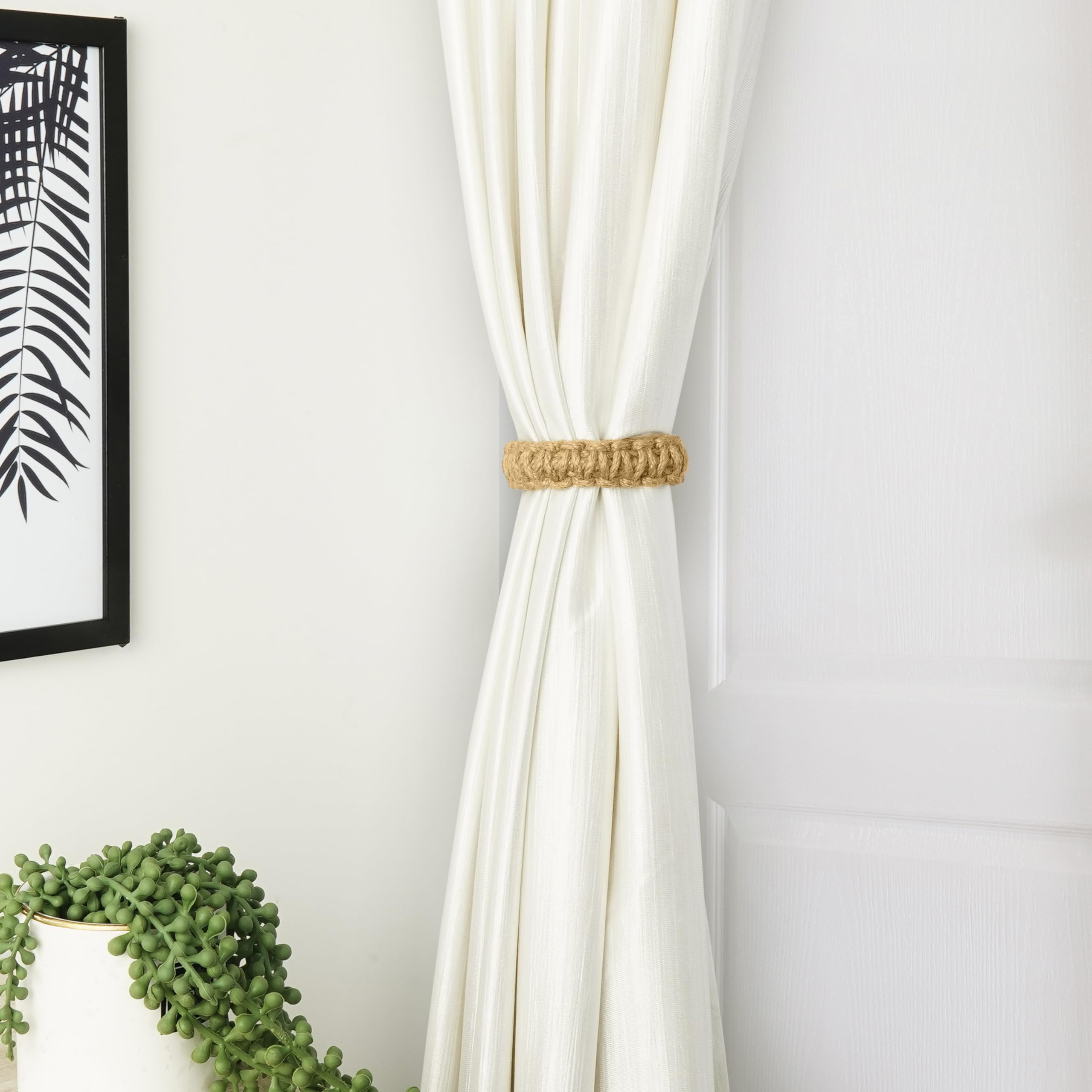 4 fermatenda in corda di canapa intrecciata fatta a mano, in stile bohémien, per tende, accessori decorativi per la casa, soggiorno, ufficio, tenda da doccia, accessori essenziali per camera da letto
