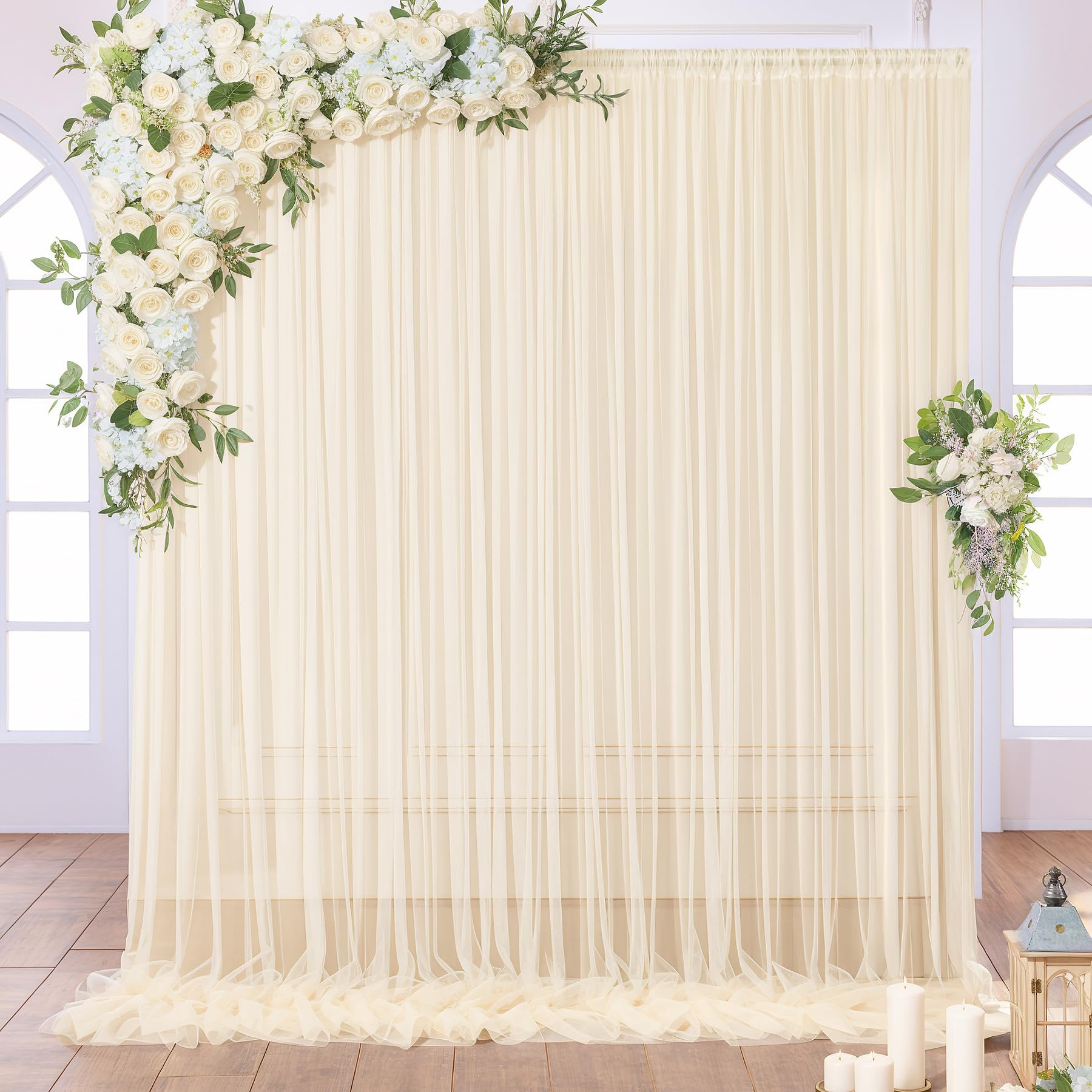 Champagne Sheer Tulle Backdrop Curtains for Party Wedding Wrinkle Free Curtain Backdrops Drapes for Baby Shower Birthday Party Photo Back Drop