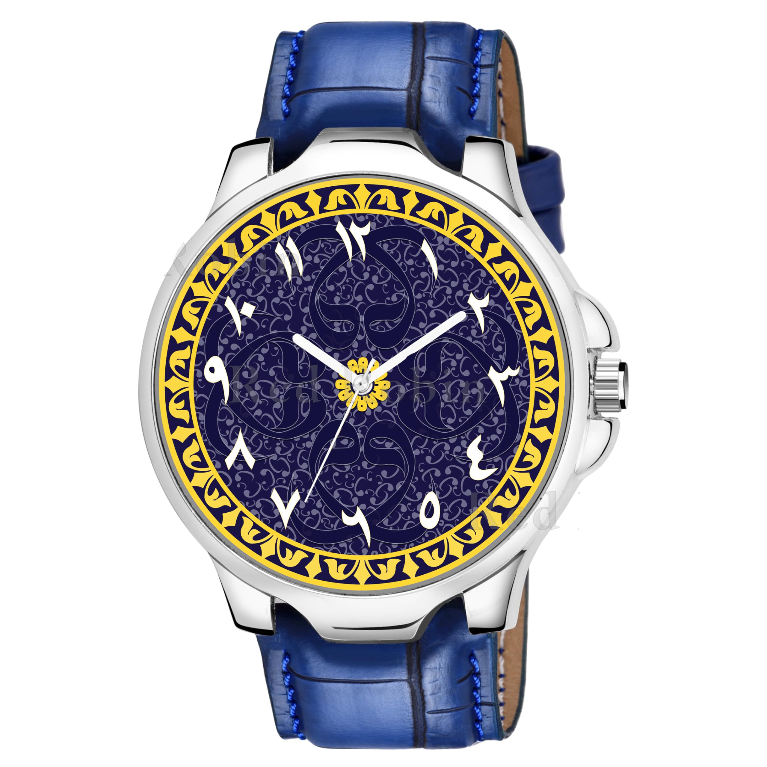 Gadgets World Analog Islamic Design Multicolour Dial Stylish Blue Leather Strap Wrist Watch for Muslim Men and Boys, Pack of 1 - IW007-ARB-3K-SIL-BLU-CRL (B0CV83HNXF) Amazon Price History, Amazon Price Tracker
