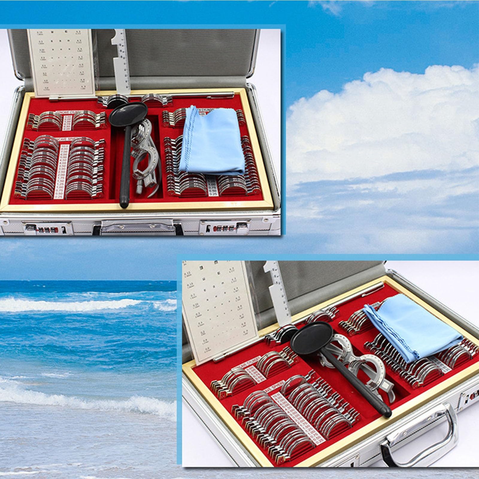Genérico Kit De 104 Lentes De Prueba Ópticas, Caja De Kit De Optometría con Montura Metálica Precisa, Equipo De Optometría Profesional, Montura De Prueba For Ópticos