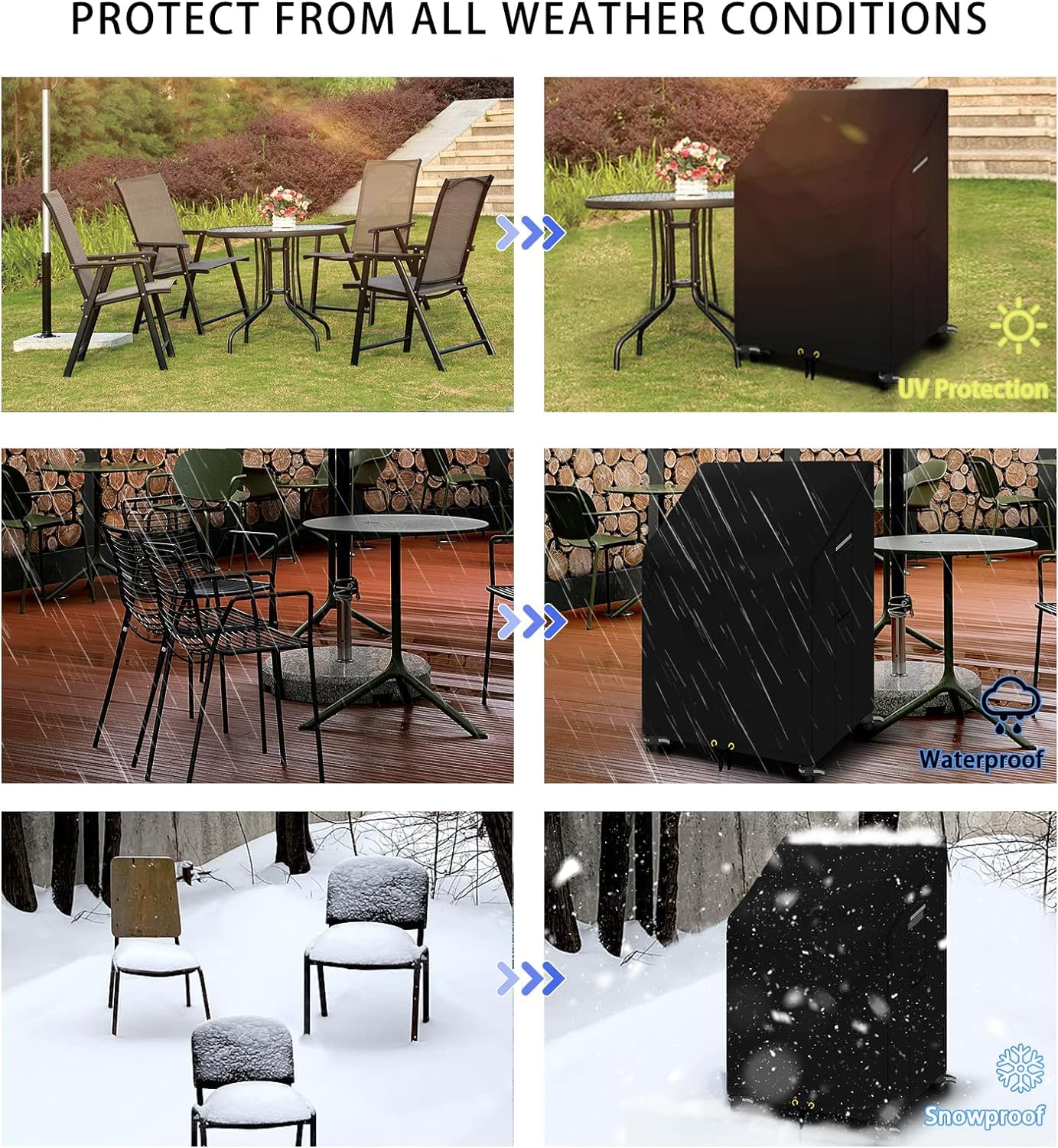 Funda para silla apilable de jardín, fundas para sillas de jardín al aire libre, impermeables, fundas para sillas reclinables, fundas para sillas de patio, 68 x 96 x 110/150 cm, funda para silla
