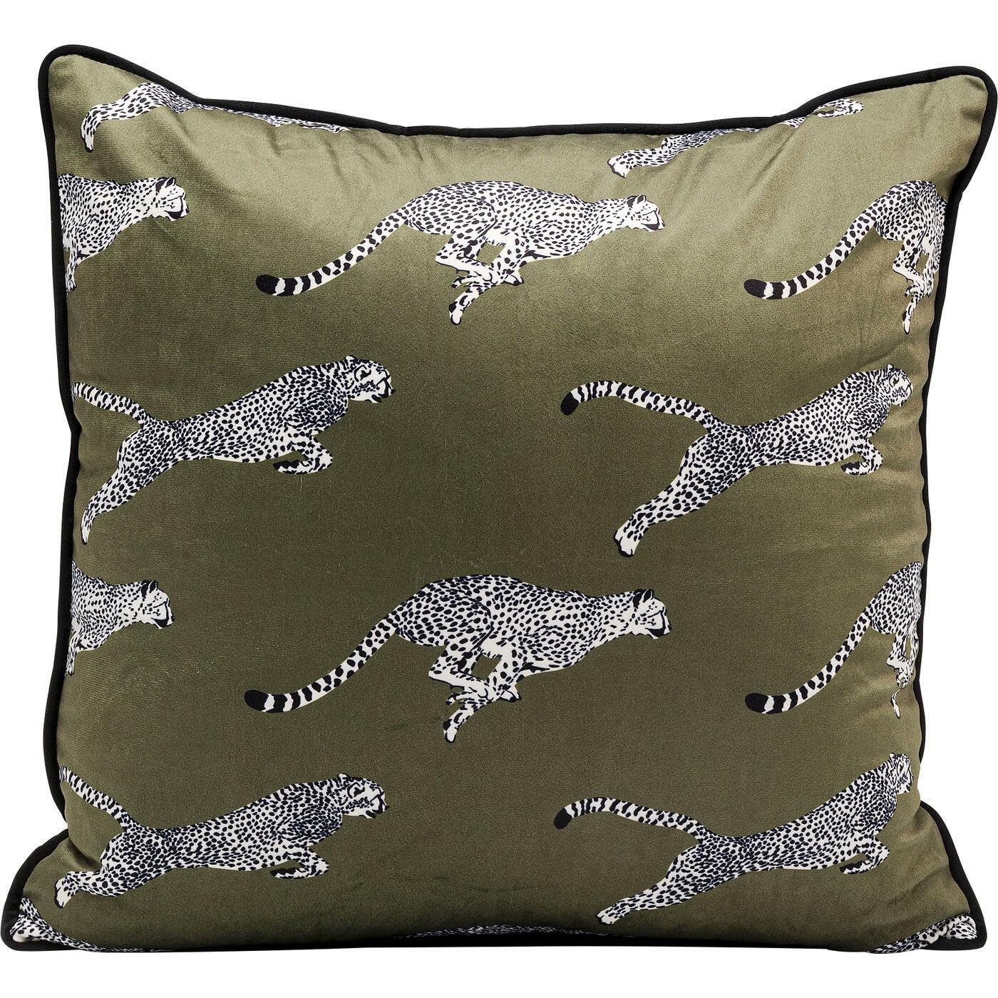 Kare Design Kissen Running Chetahs, 45x45 cm, Grün, Modern, Zierkissen, Dekokissen, Handgearbeitet, mit Reißverschluss, Schlafzimmer, Wohnzimmer, für Sofas/Couches
