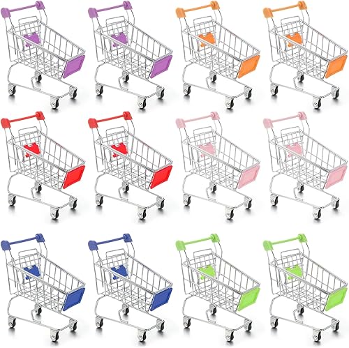 Mini carrito de compras de 12 piezas, mini carrito de supermercado, juguete de almacenamiento de supermercado, 6 colores, carrito de comestibles,