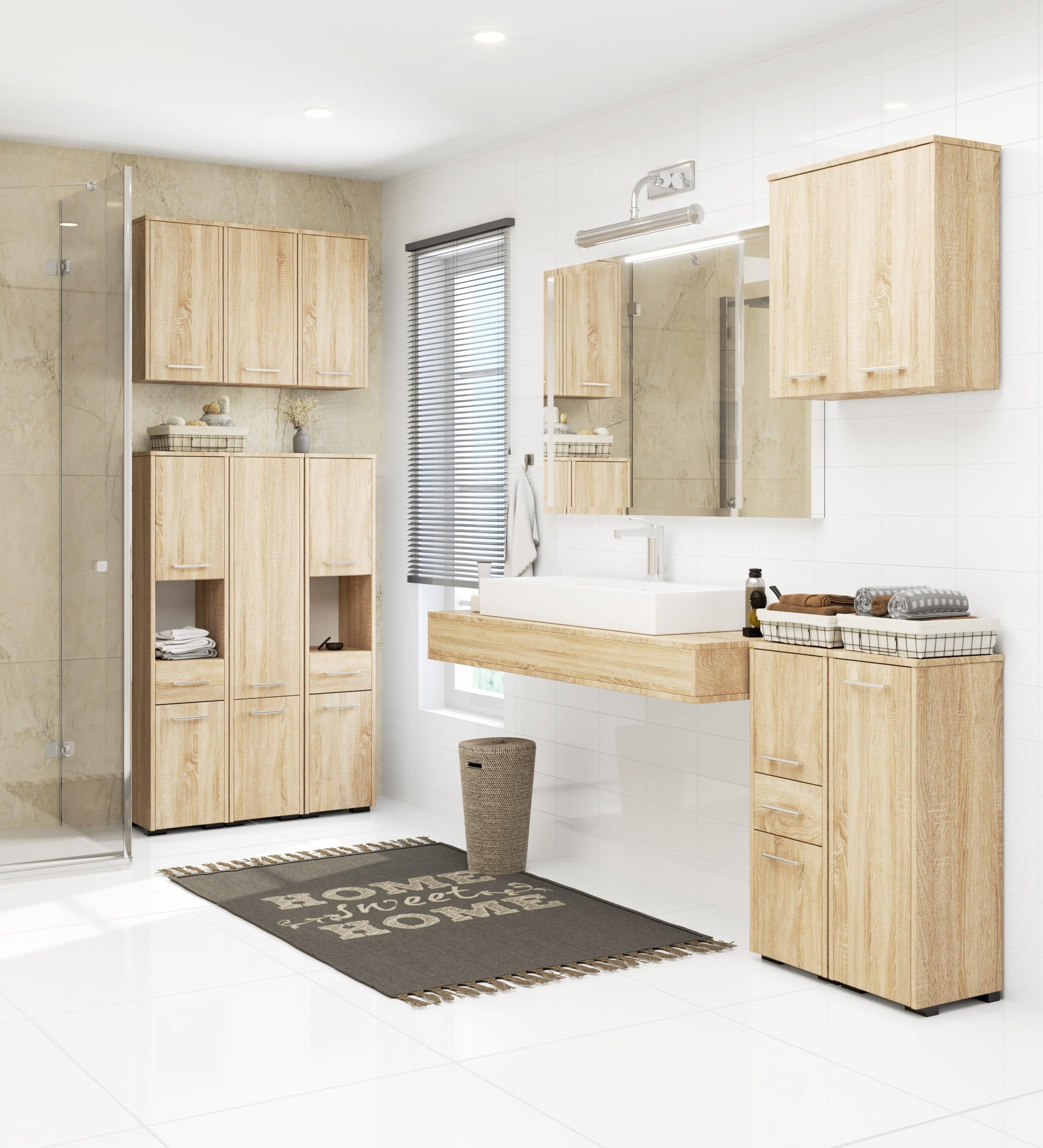 AKORD Meuble Haut WC Suspendu | Fin L60 | 2 Portes | Etagere Murale | Commode Salle de Bain | Armoire | Rangement | Toilette Mural | Placard Cuisine | L60 x H60 x P22,5 cm | 18 kg | Chêne de Sonoma