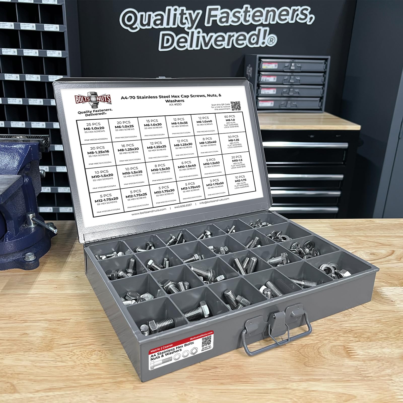 Metric A4-70 Stainless Hex Cap Screws, Nuts, & Washers Assortment - 570+ Pieces