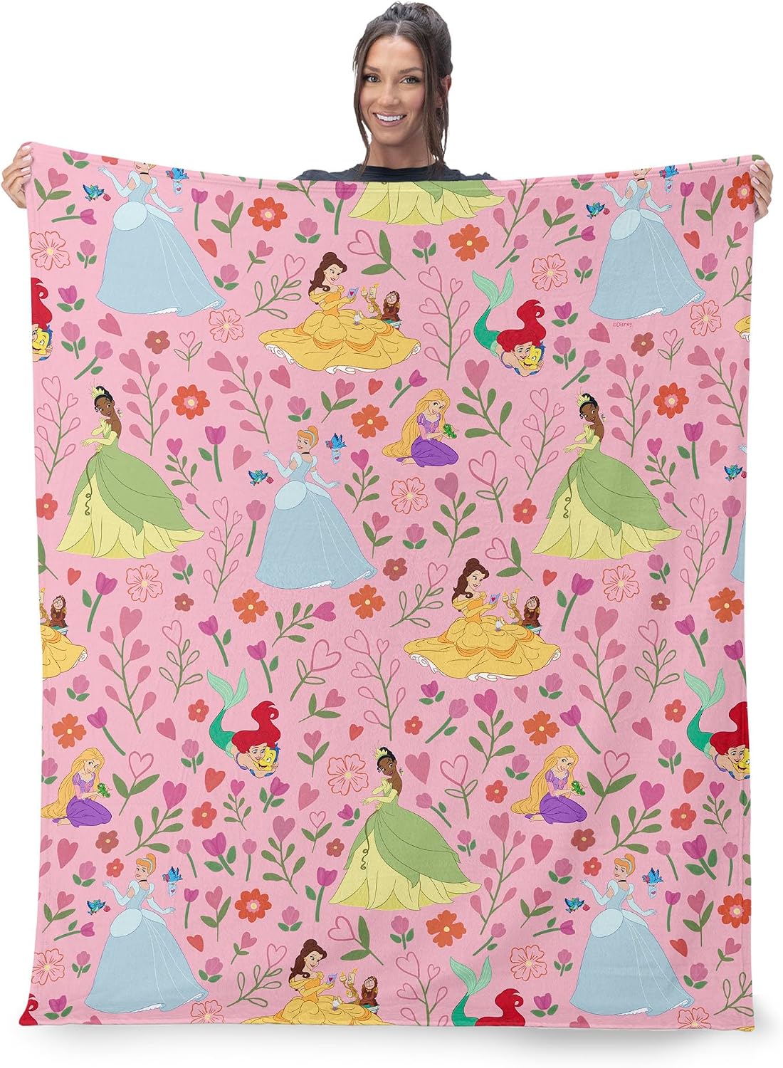 Disney Floral Repeat Silk Touch Sherpa Throw Blanket, Ultra Soft Cozy Bedding, 50 x 60 Inches
