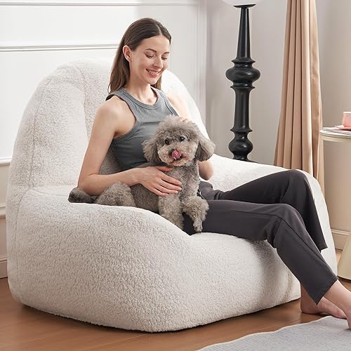 Miniatura 6 de Homguava Puf de sherpa, sofá perezoso, puf para adultos, con relleno de espuma de alta densidad, sillas decorativas modernas, cómodas sillas para