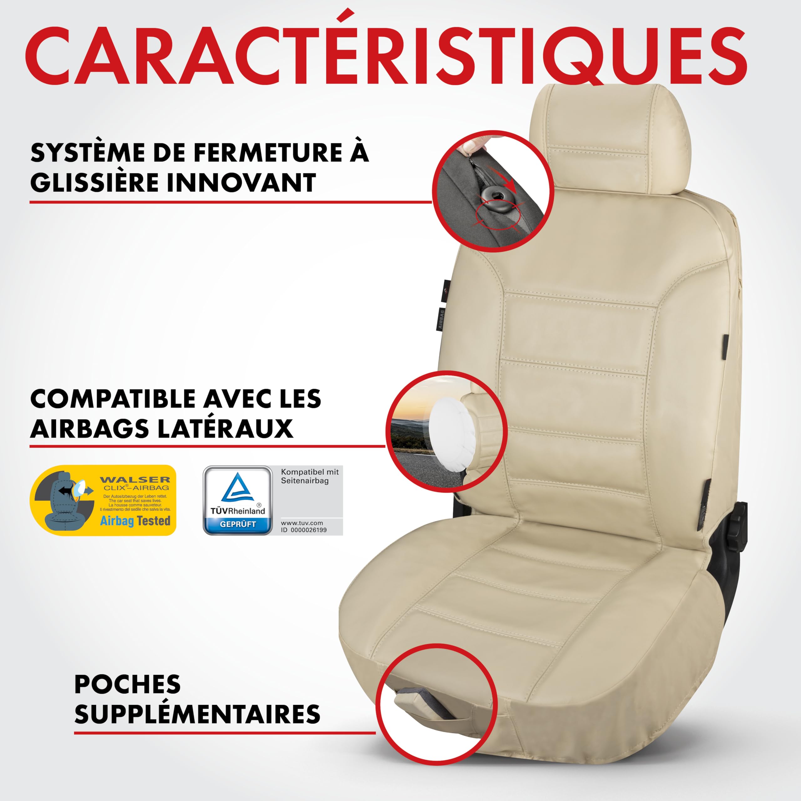 Walser Housse de Protection pour Voiture Billy en Cuir véritable, protège-siège de Voiture, Housse de siège en Cuir véritable en Taille Beige 19636