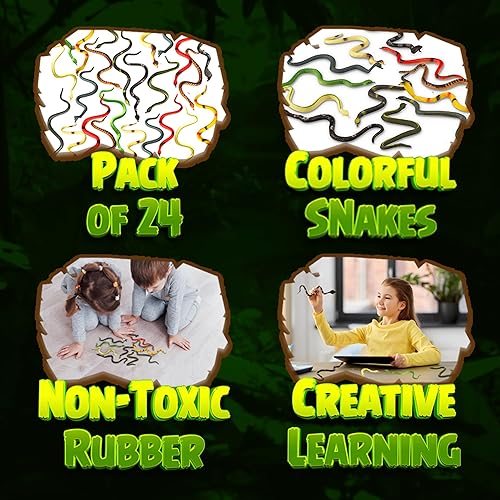 Miniatura 5 de Mini serpientes de goma de 6 pulgadas (paquete de 24) juego de serpientes de juguete de bosque lluvioso, juguetes surtidos de serpiente falsa de
