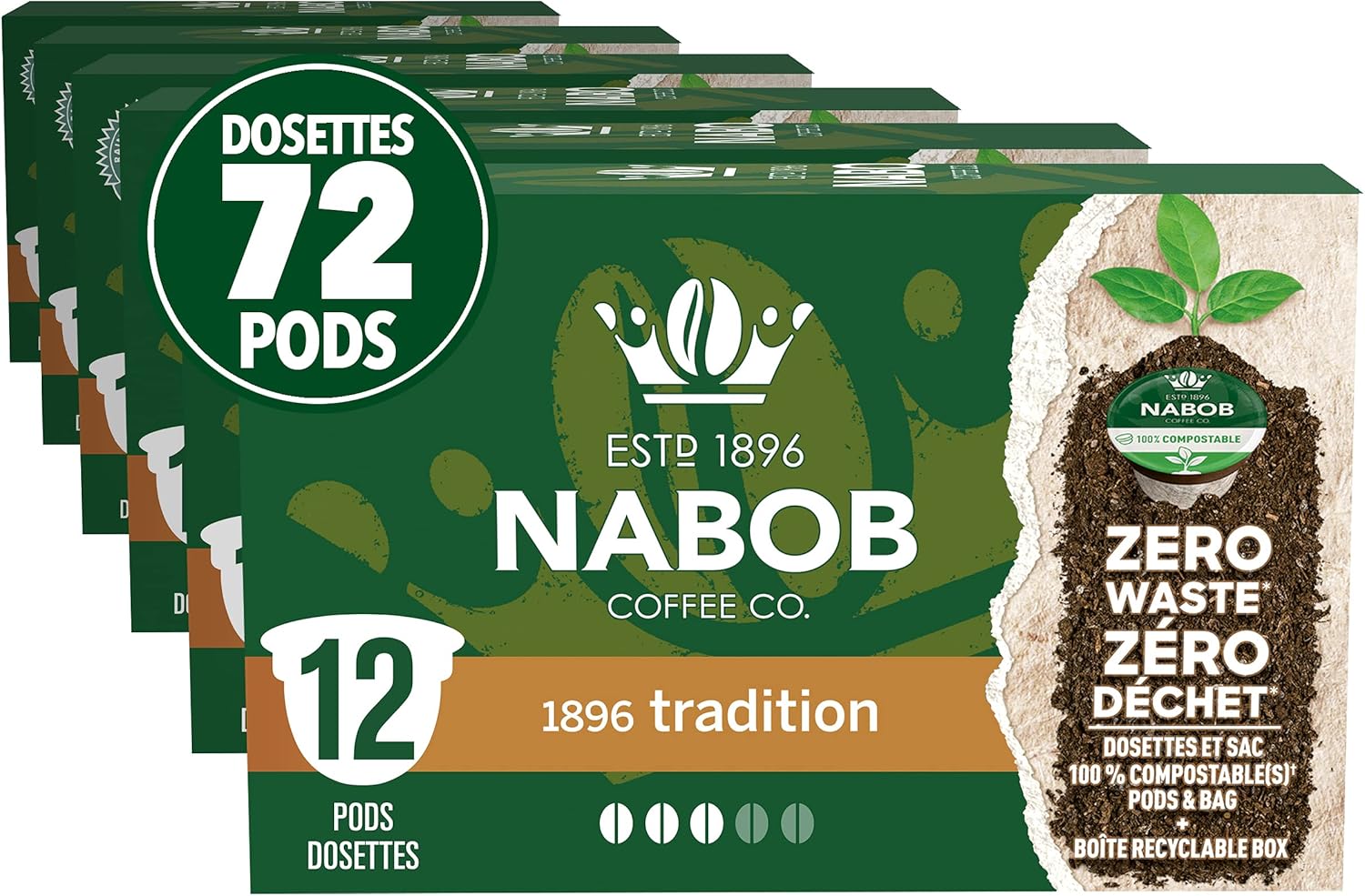 Nabob 1896 Tradition Coffee 100 Compostable Pods, 117g (6 Boxes of 12