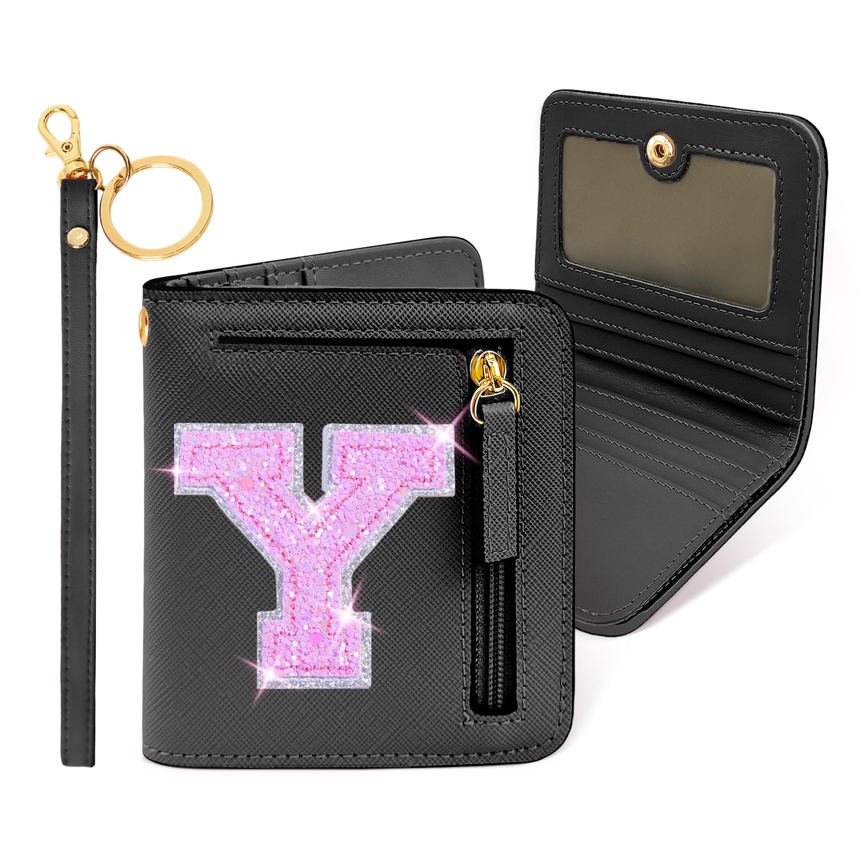 COSHAYSOO Initial RFID Wallet Small for Teen Girls Women, Monogrammed Gifts for Her Birthday Valentines Easter Mothers Nurse Day Graduation Black Letter Y