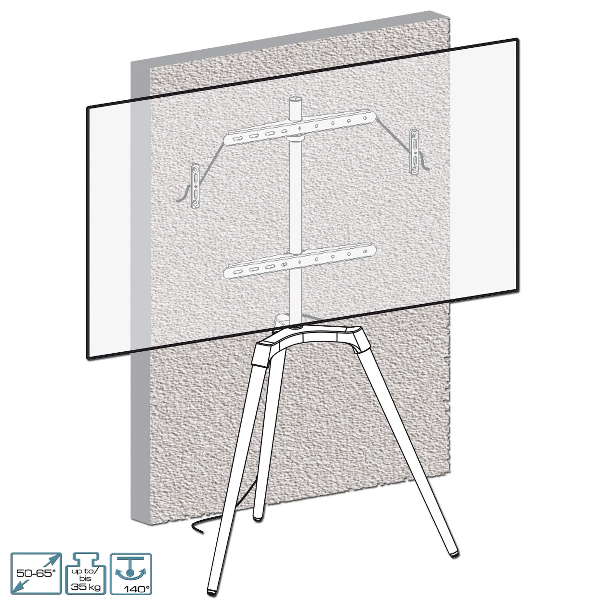 EasyLife – Cavalletto TV di Design Tipo Treppiede – Supporto per TV/Monitor Fino a 65" e 35kg – Rotazione 140° – Altezza Regolabile + Gestione Cavi – VESA Fino a 400×400 (Nero/Noce Scuro)