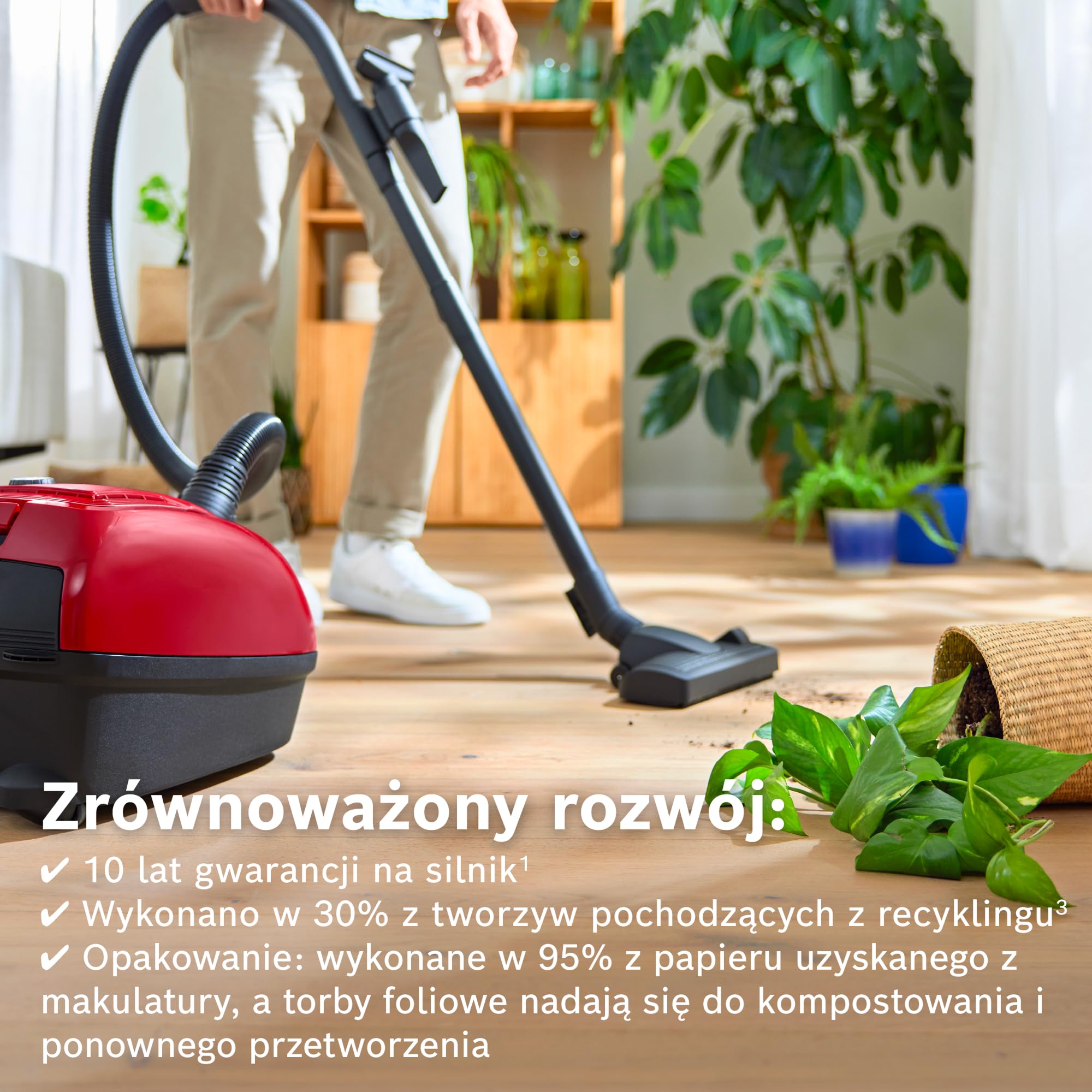 Bosch Serie 4, odkurzacz workowy, kompaktowy, lekki, worek na kurz XL 4 l, promień działania 10 m, higieniczny filtr PureAir, niemiecka jakość, BGB38RD2, czerwony