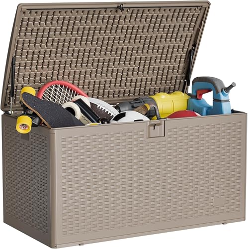 UDPATIO 120 Gallon Resin Deck Box, Waterproof Outdoor Indoor Storage Box Imitation Rattan Storage Lockable Container for Garden Pool Lawn,