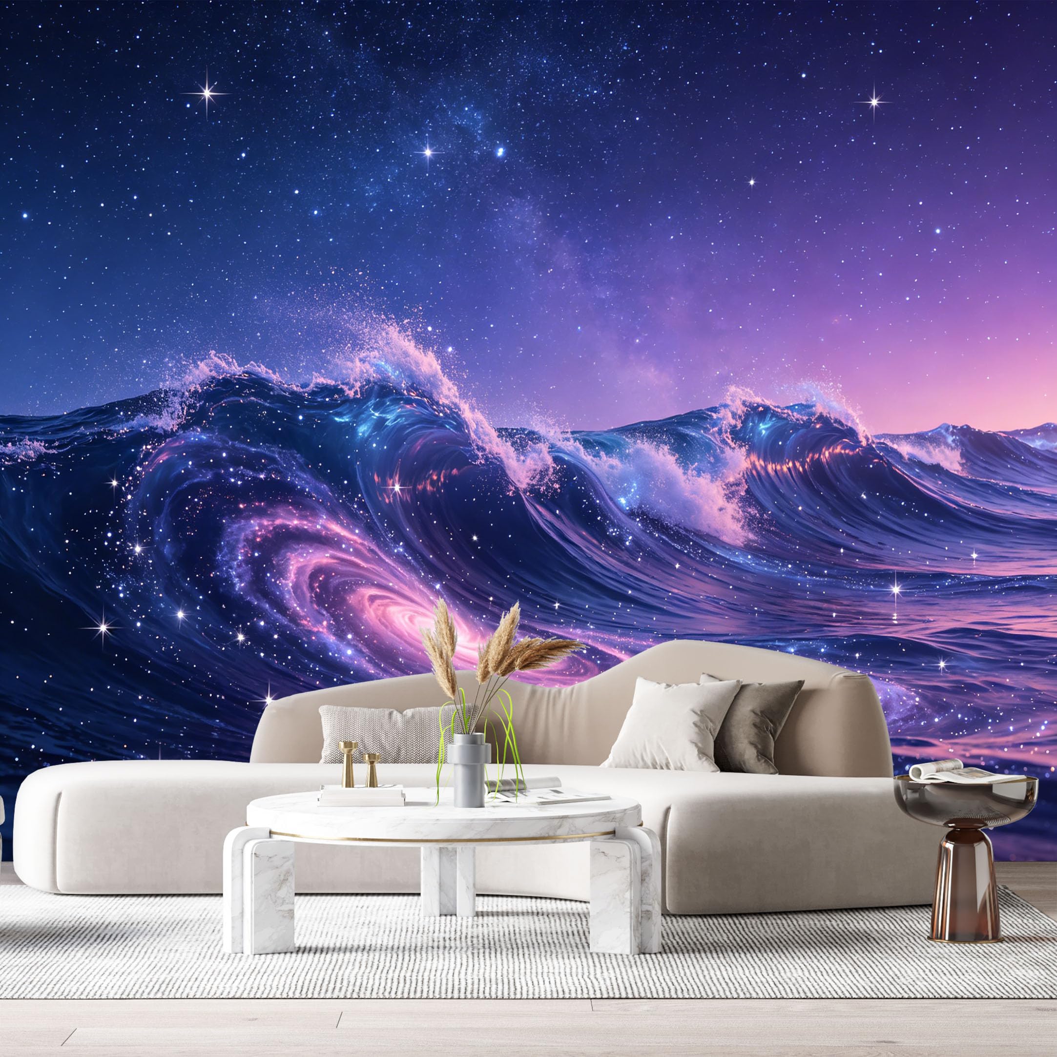 Custom Size Wall Murals Cosmic Ocean Marine 3D Galaxy Waves Starry Sky SelfAdhesive Wall Fabric Removable Large Wallpaper for Photo Living Room