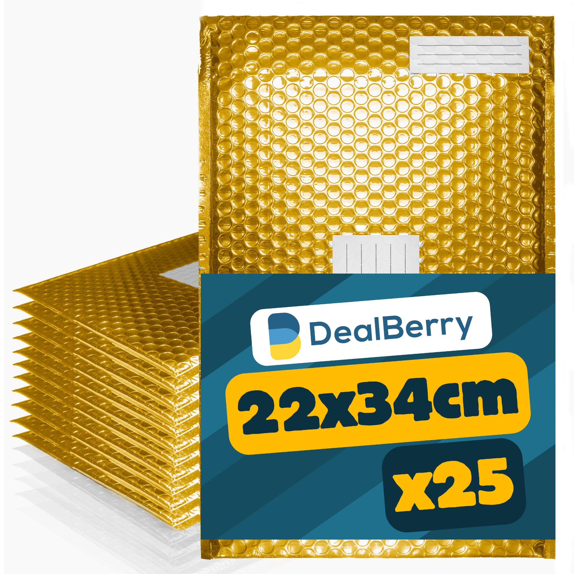 25 Pack Padded Bubble Envelopes - Bubble Wrap Envelope - Poly Bags for Shipping Packaging Mailing - Envelopes Peel and Seal - Address & Return Box (Gold, 22x34cm)