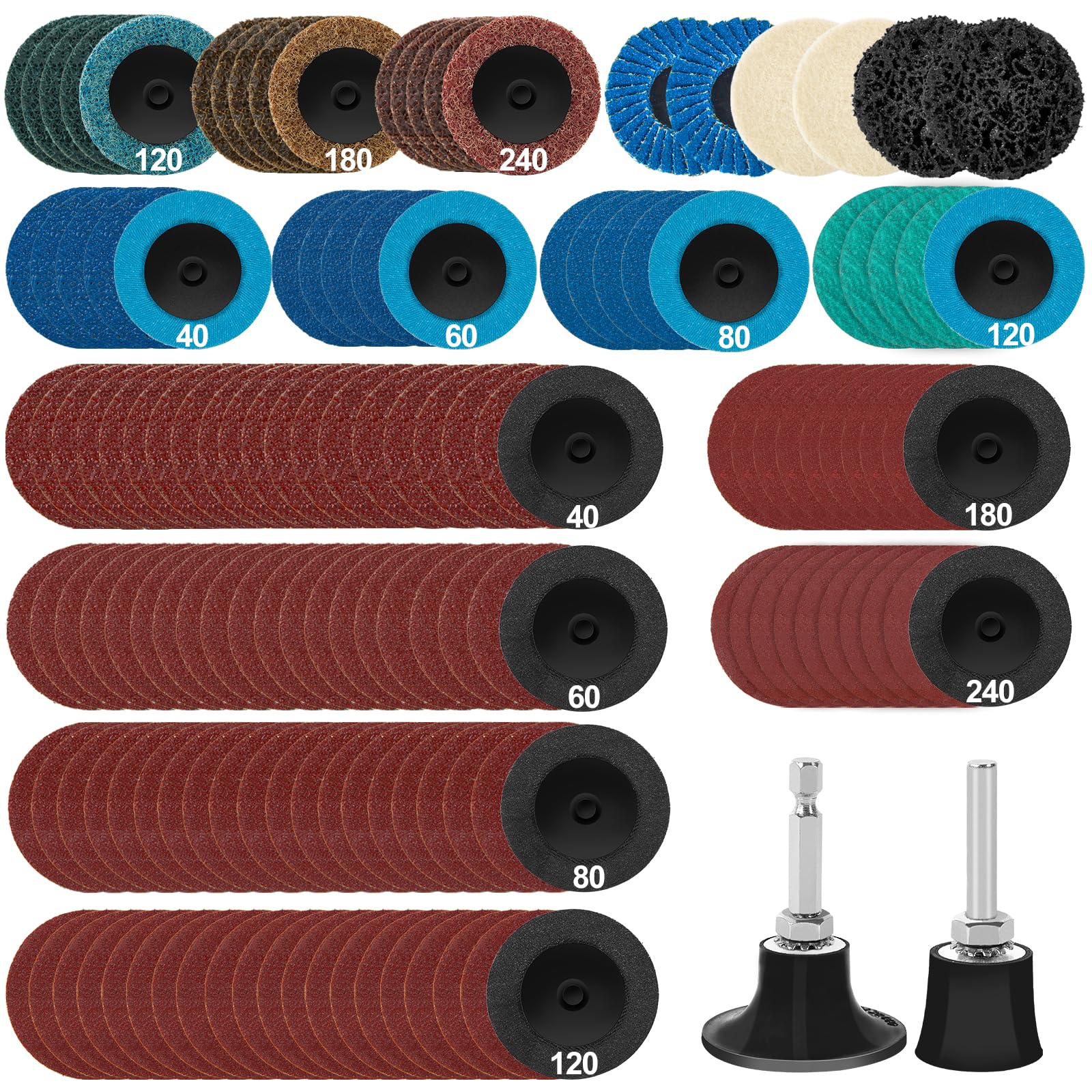 145pcs Die Grinder Sanding Discs Bits, 50mm Drill Sanding Attachment with 6mm Shank for Grinder Rotary Tool Accessories, Roll Lock Quick Change Discs Set for Removing Paint, Rust, Welds and Oxidation