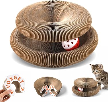 Kitty Curls Cat Scratcher Toy, Magic Organ Foldable Cat Scratching Board for Indoor Cats Reduce Boredom, Interactive Toys with Bells for Kitten Play Exercise Anxiety Relief Brown, 1 Pack