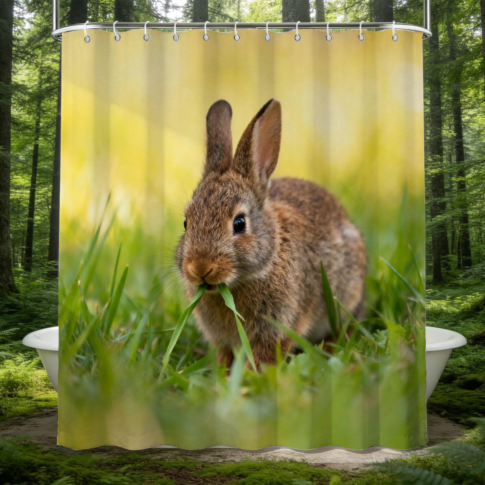 Rideau de douche 200x200 lapin en tissu polyester imperméable
