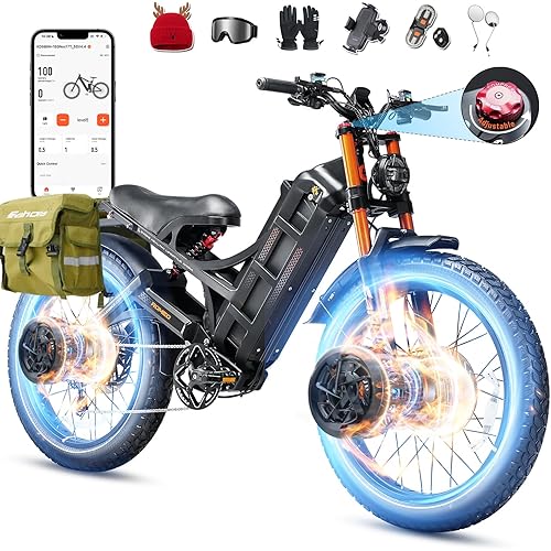 eAhora 2026 Romeo Pro 3/2 5600W/4000W 50/46MPH Dual Motor Electric Bike for Adults, 80/70Ah 200+ Miles Long Range Ebike, 26'' Puncture-Proof Tire, Adjustable Suspension, UL 2849 Certified by TÜV