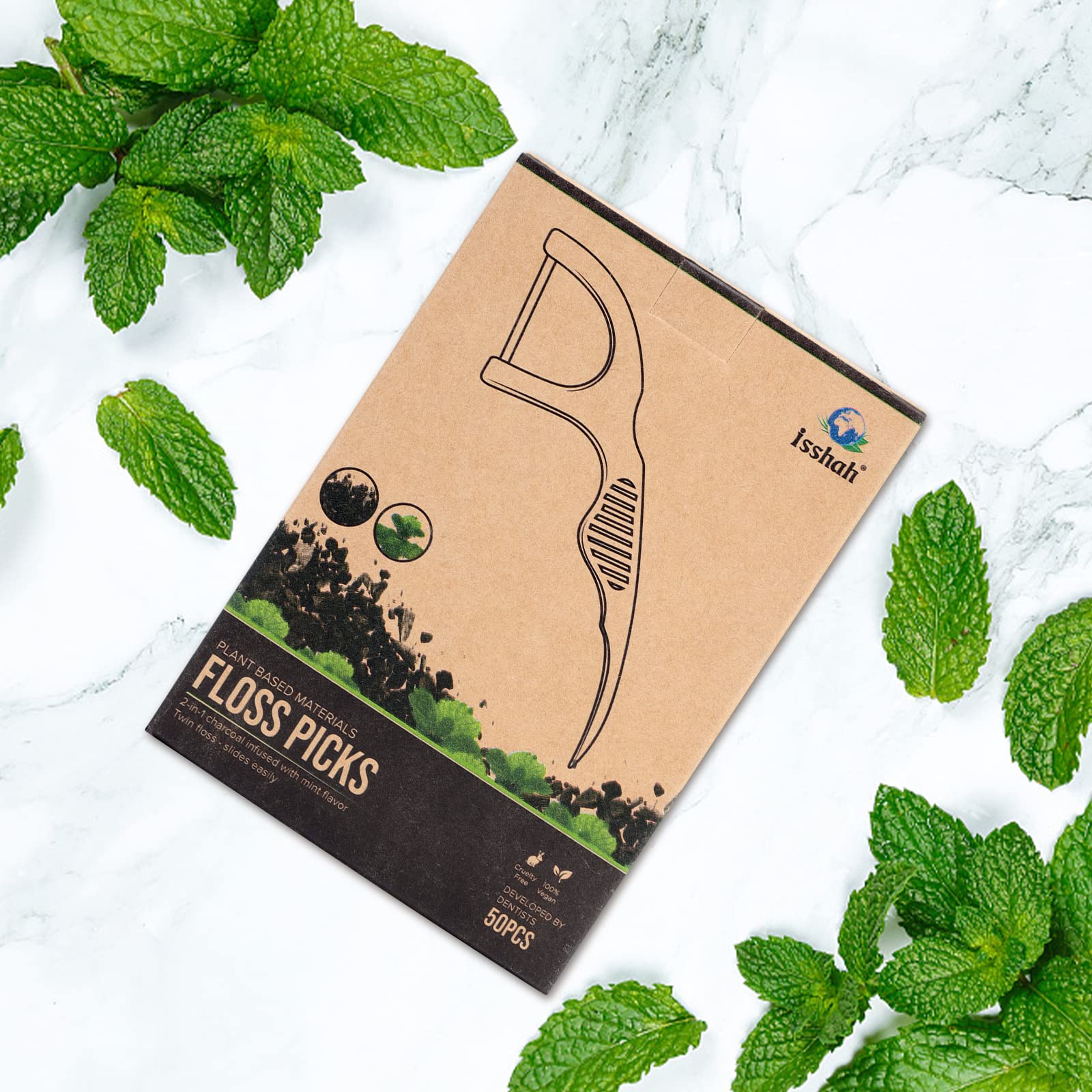 Selecciones de hilo dental natural (300 unidades) – vegano, respetuoso con el medio ambiente, sostenible – hilo dental doble (carbón)