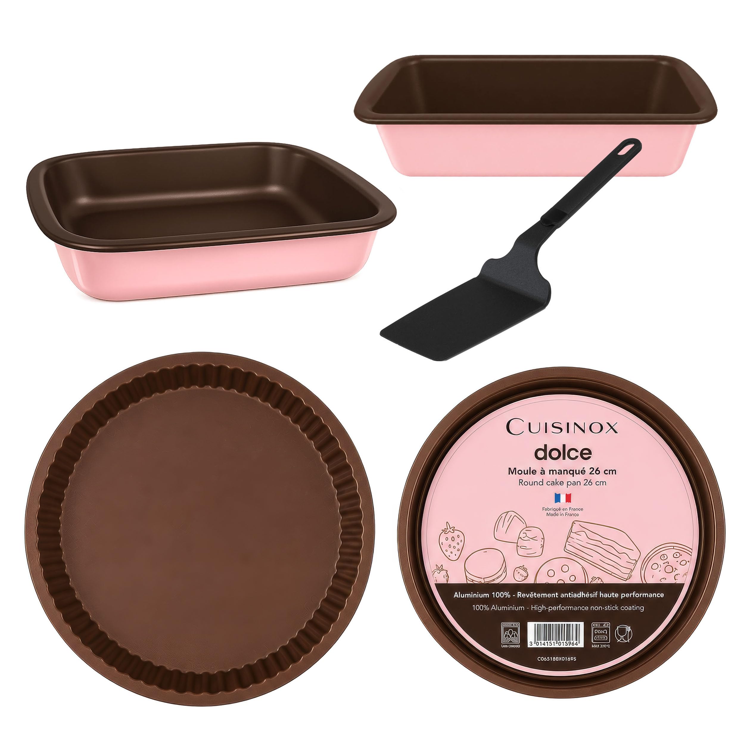 Cuisinox, Juego de 4 moldes para tartas de aluminio, Dolce, rosa
