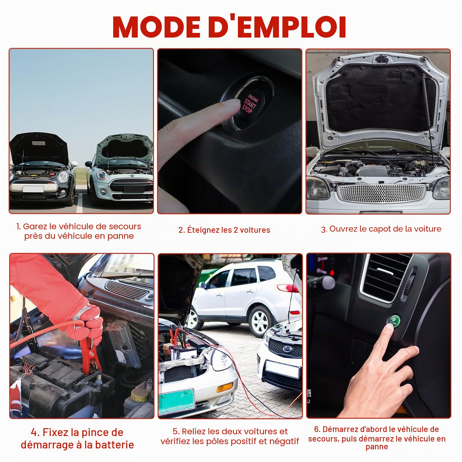 Câbles de démarrage pour voiture, câbles de démarrage robustes de 4 m, câbles de démarrage de batterie de voiture 2000 A avec gants