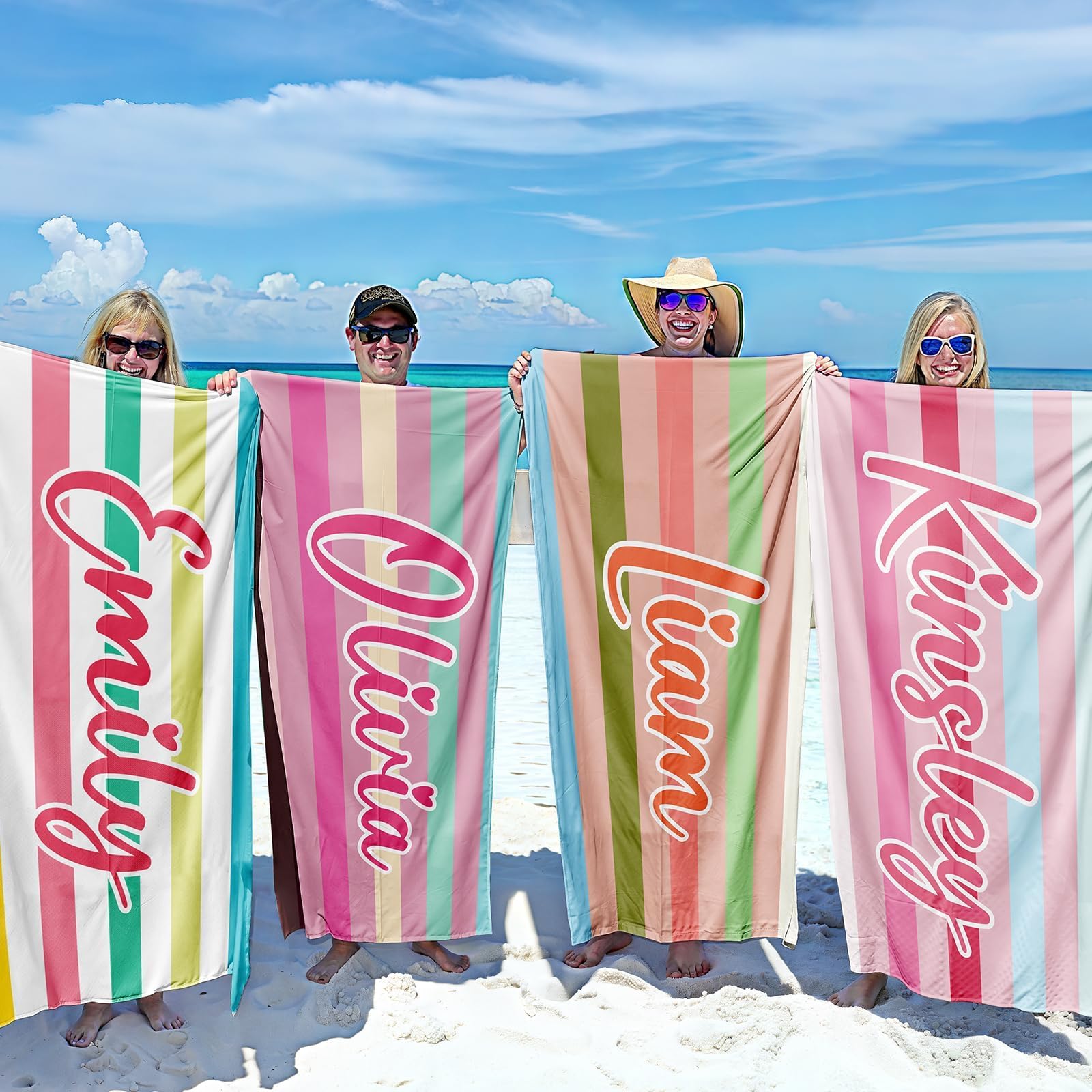 Loosusu Personalised Beach Towels for Kids Adults - Custom Kids Beach Towels with Names- Customised Sand Free Quick Dry Striped Bath/Pool/Beach Towel for Boys Girls Women Men(Color4)