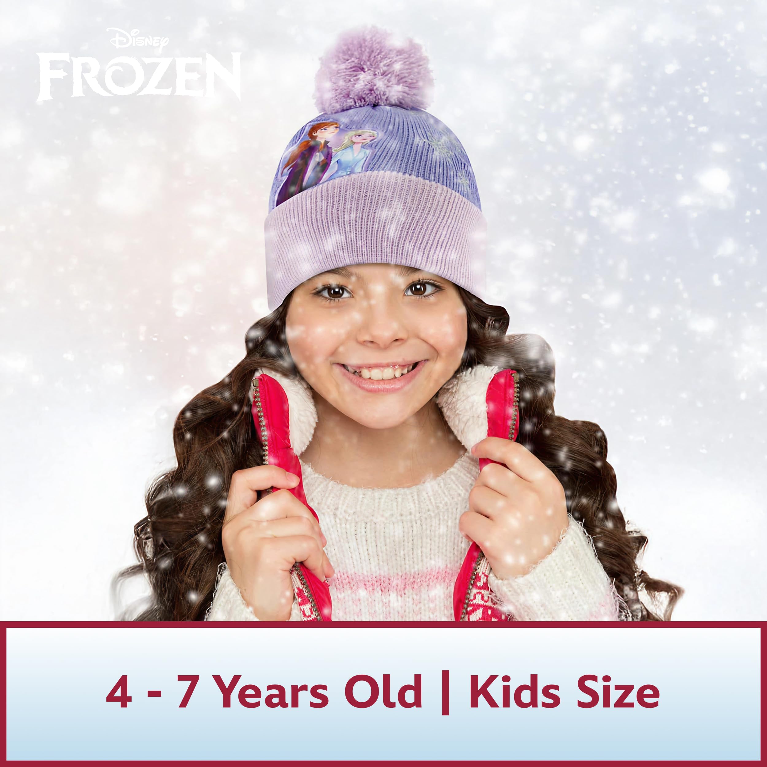 Disney Girls' Frozen Winter Hat and Kids Gloves Set, Elsa and Anna Beanie for Ages 4-7