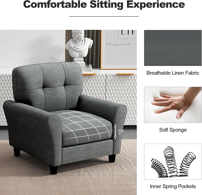Sillón Moderno Tapizado Gris 91x81x89 cm miniatura 7