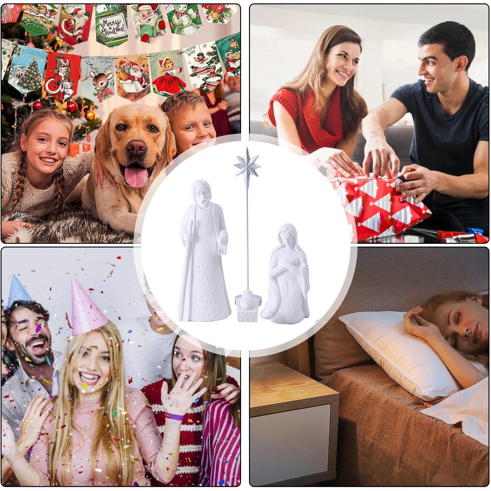 Ensemble de figurines de crèche de Noël – Crèche de Noël élégante blanche pour la , les amis, les collègues, Noël, anniversaire | pour la , les , les collègues, Noël, anniversaire