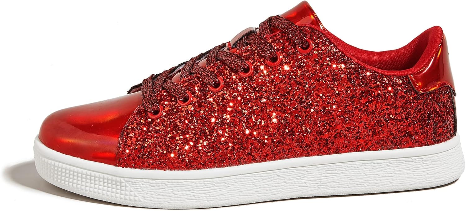 LUCKY STEP Glitter Sneakers Lace up | Trend Sneakers | Sparkly Footwear for Ladies