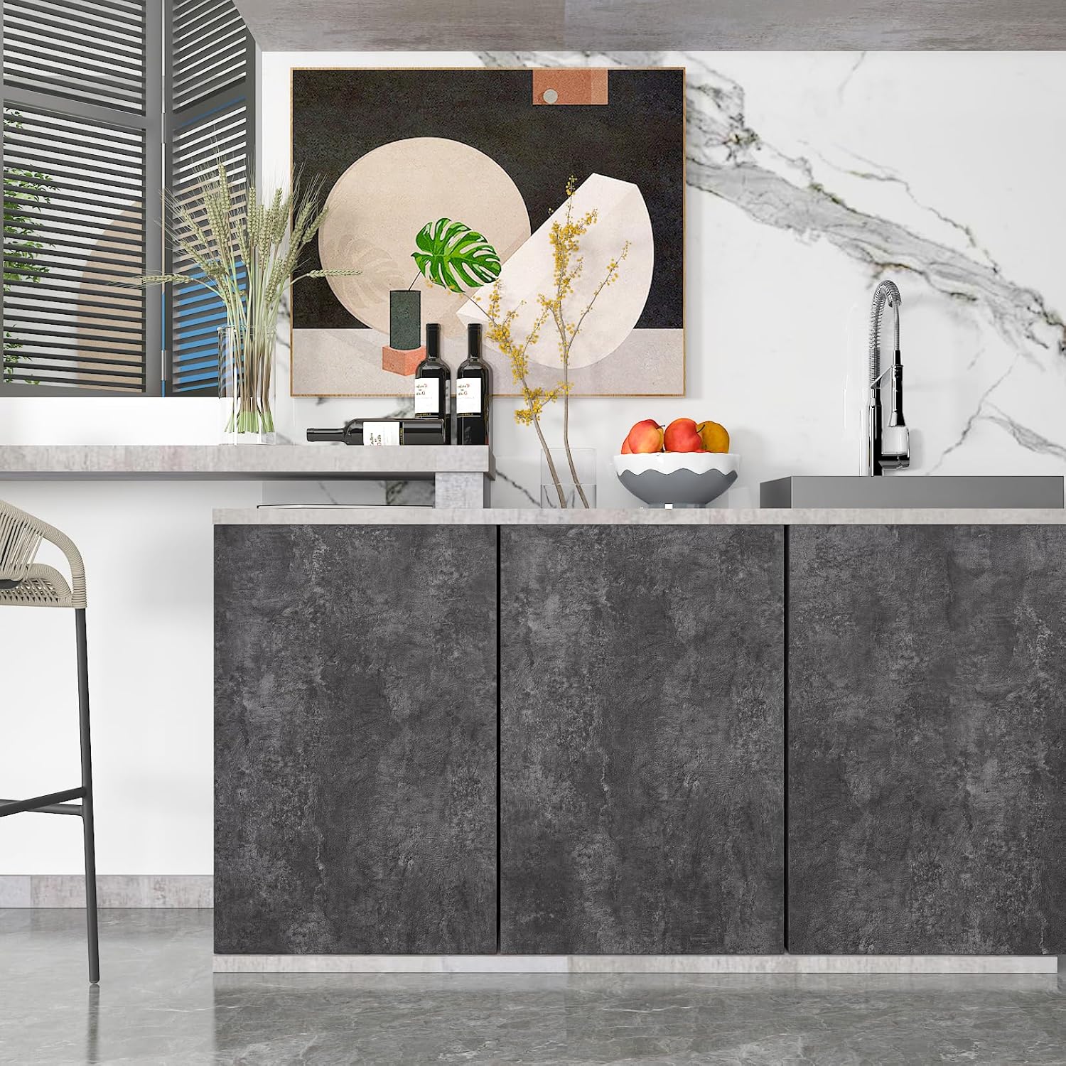CHIHUT Extra Wide 30”x118” Dark Grey Faux Concrete Contact Paper Peel and Stick Self Adhesive Thick Waterproof Industrial Wallpaper Matte Textured Vinyl Wallpaper for Living Room Kitchen Cabinets Wall