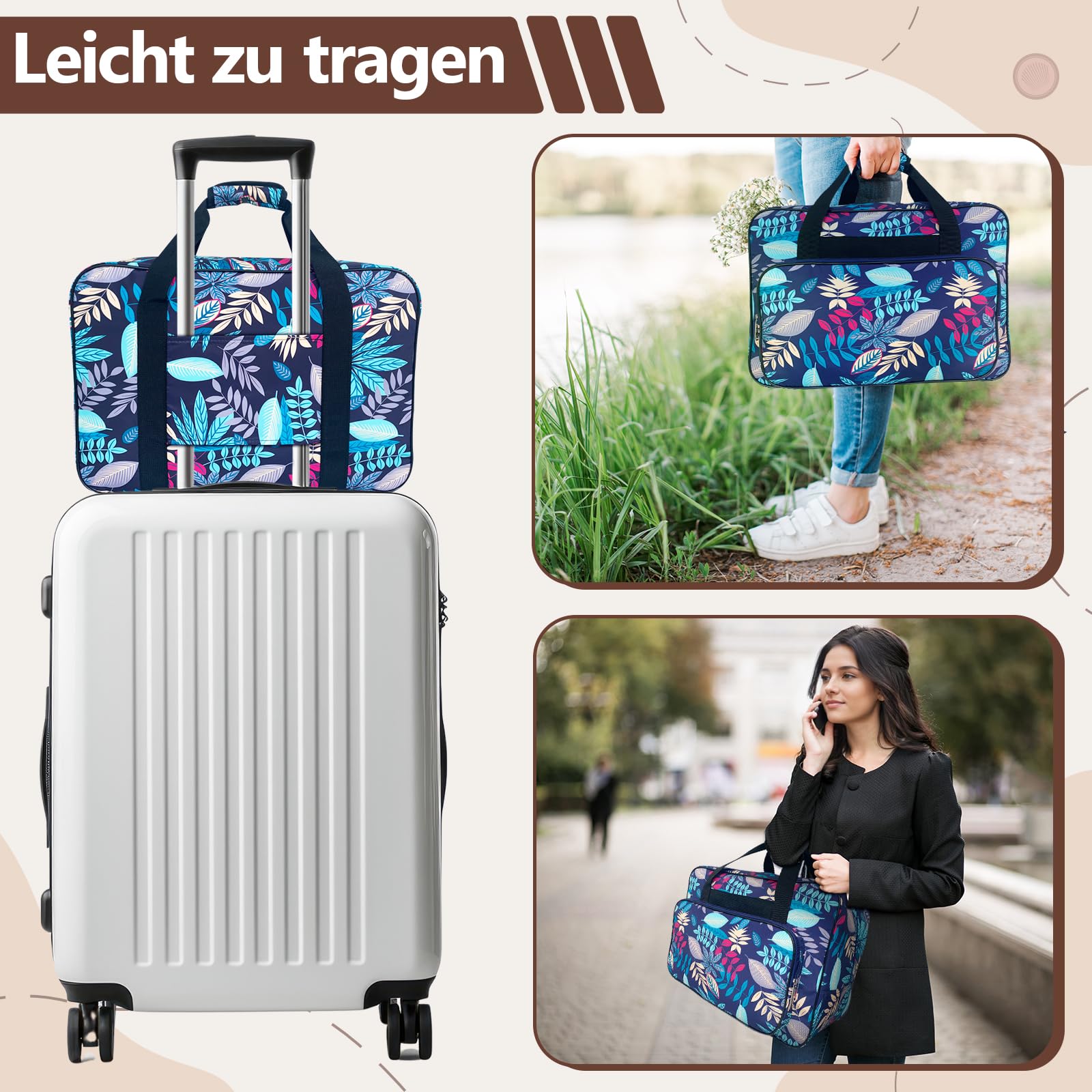 Allgemeine Nähmaschinentasche mit gepolstertem Tragegriff, praktische Nähaufbewahrungstasche, Reißverschluss, Nähmaschine Tasche, robuste Transporttasche für Outdoor, Sport, Einkaufen, Hellblau