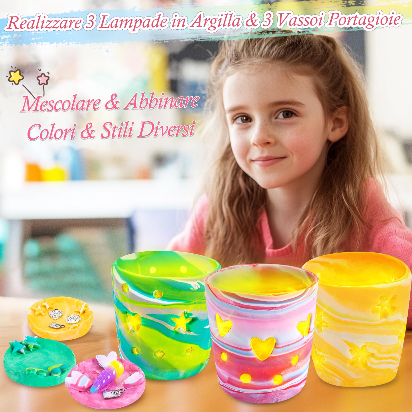 FGZU Kit Lampade D'argilla Fai Da Te, Regalo Bambina 6 7 8 9 10 11 12 Anni, Lavoretti Creativi per Bambini, DIY Kit Creativo Il Tempo Libero per Adulti e Bambini
