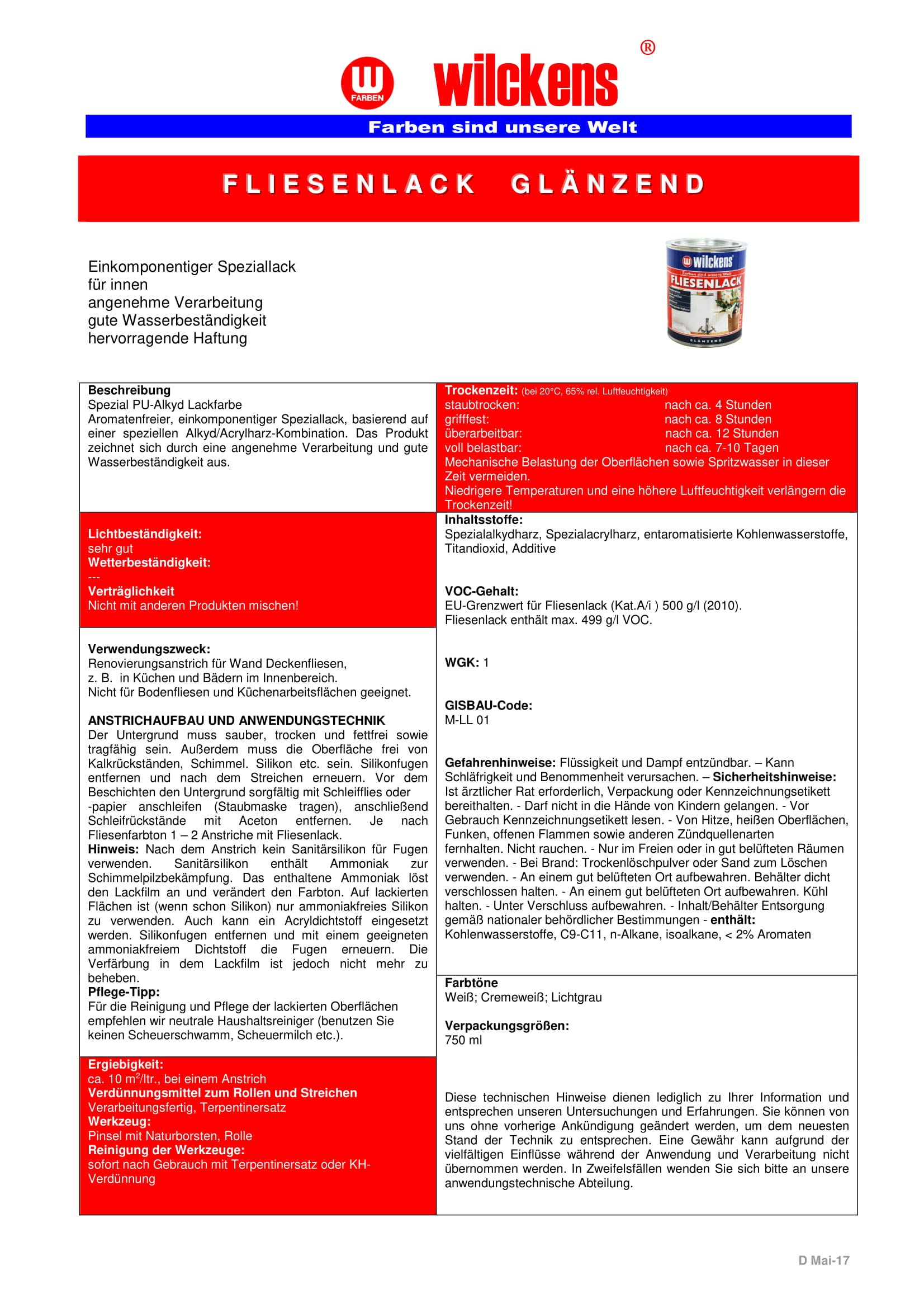 4 Dosen FLIESENLACK inkl. FARBROLLER WILCKENS weiß für 32 qm