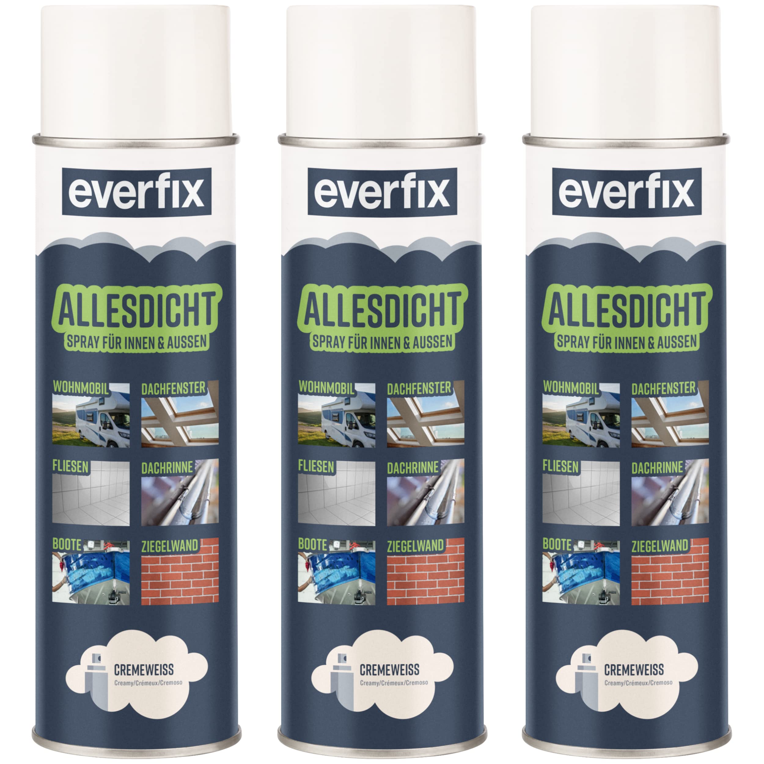 Allesdicht Spray (3 x 500 ml, creme weiss) Dichtspray wasserdicht, Flüssigkunststoff, flüssiger Kunststoff zur Abdichtung