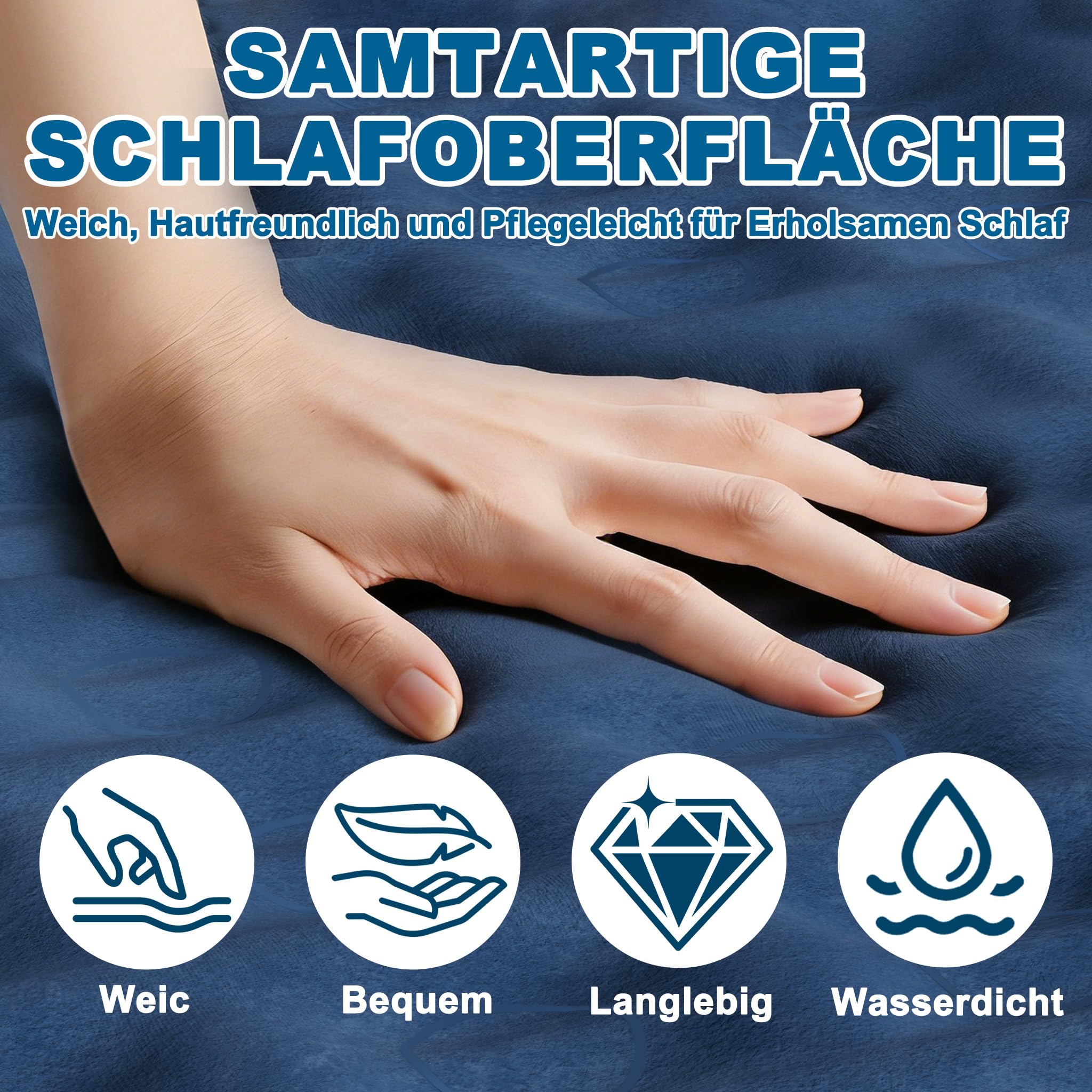 YRHome Aufblasbare Luftmatratze mit Pumpe | 2 Personen 203×152cm | Bis zu 300kg Tragkraft | Schnell Aufgeblasen in 3 Min | Klappbar mit Tragetasche | Campingmatratze & Gästebett | Dunkelblau