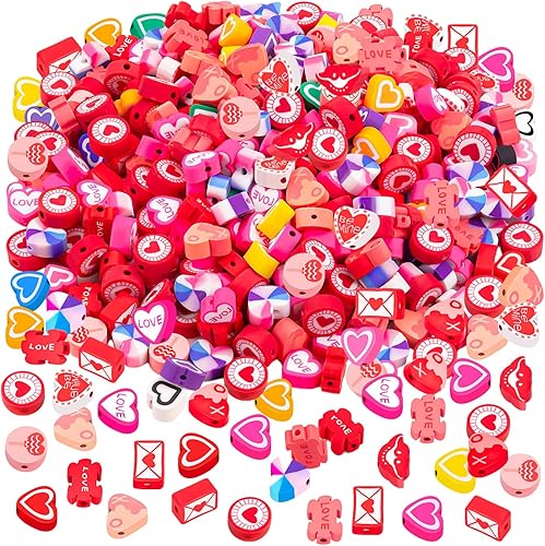 200 cuentas de arcilla polimérica de corazón, cuentas espaciadoras Heishi mixtas para el día de San Valentín, para mujeres y niñas, pulseras,