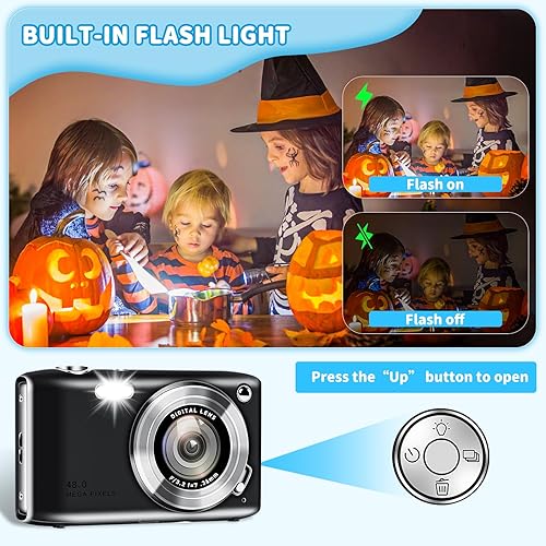 Miniatura 8 de Cámara digital de apuntar y disparar de 48 MP con modo macro, cámara digital compacta 4K HD con flash, zoom de 16x, antivibración, pantalla IPS de