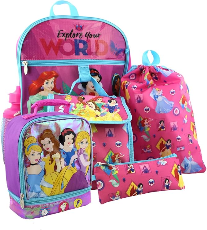 Disney Princess 6 piece Backpack and Dual Compartment Lunch