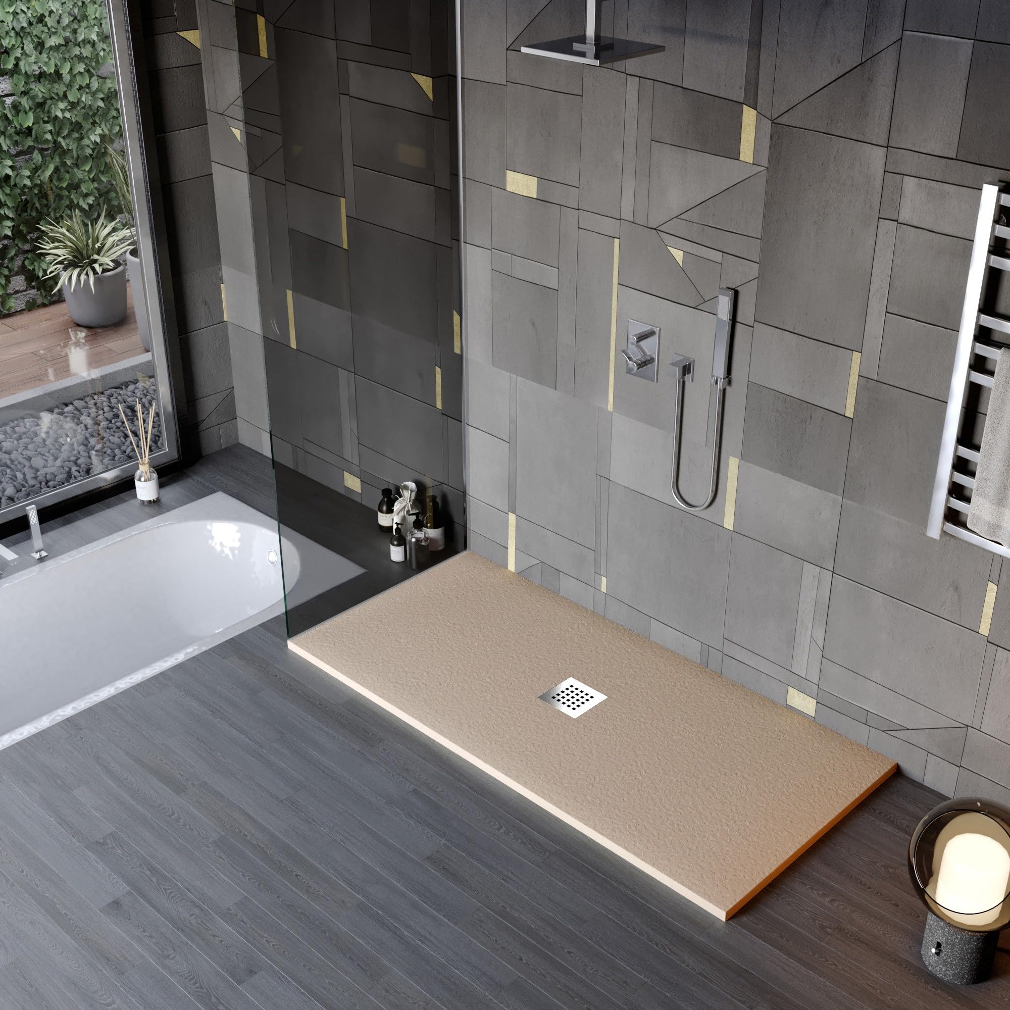 Piatto doccia 70x90 Tortora in marmoresina foro centrale Chic