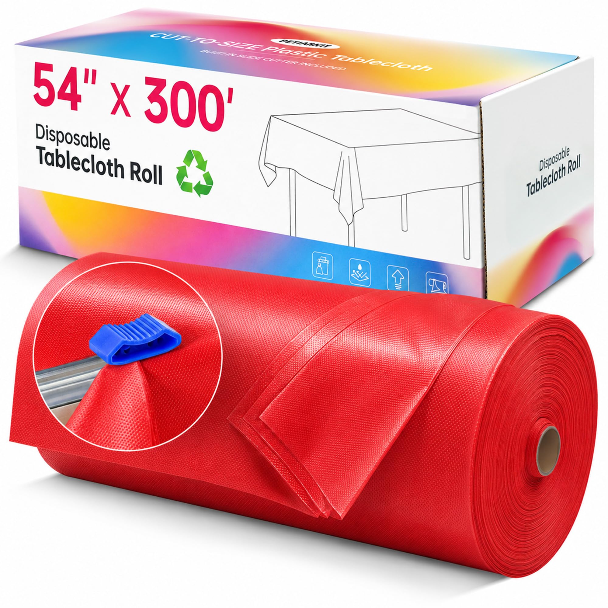 Disposable Tablecloth Roll, 54In x 300Ft Red Plastic Table Cloth Disposable