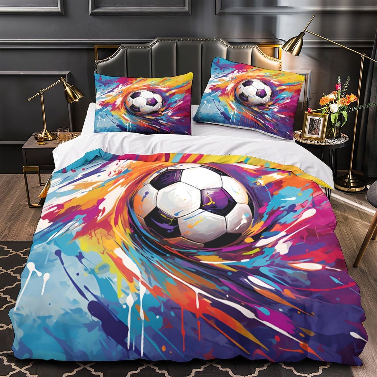 Housse de lit King microfibre SoccerBallArt confortable et saine contre les allergies