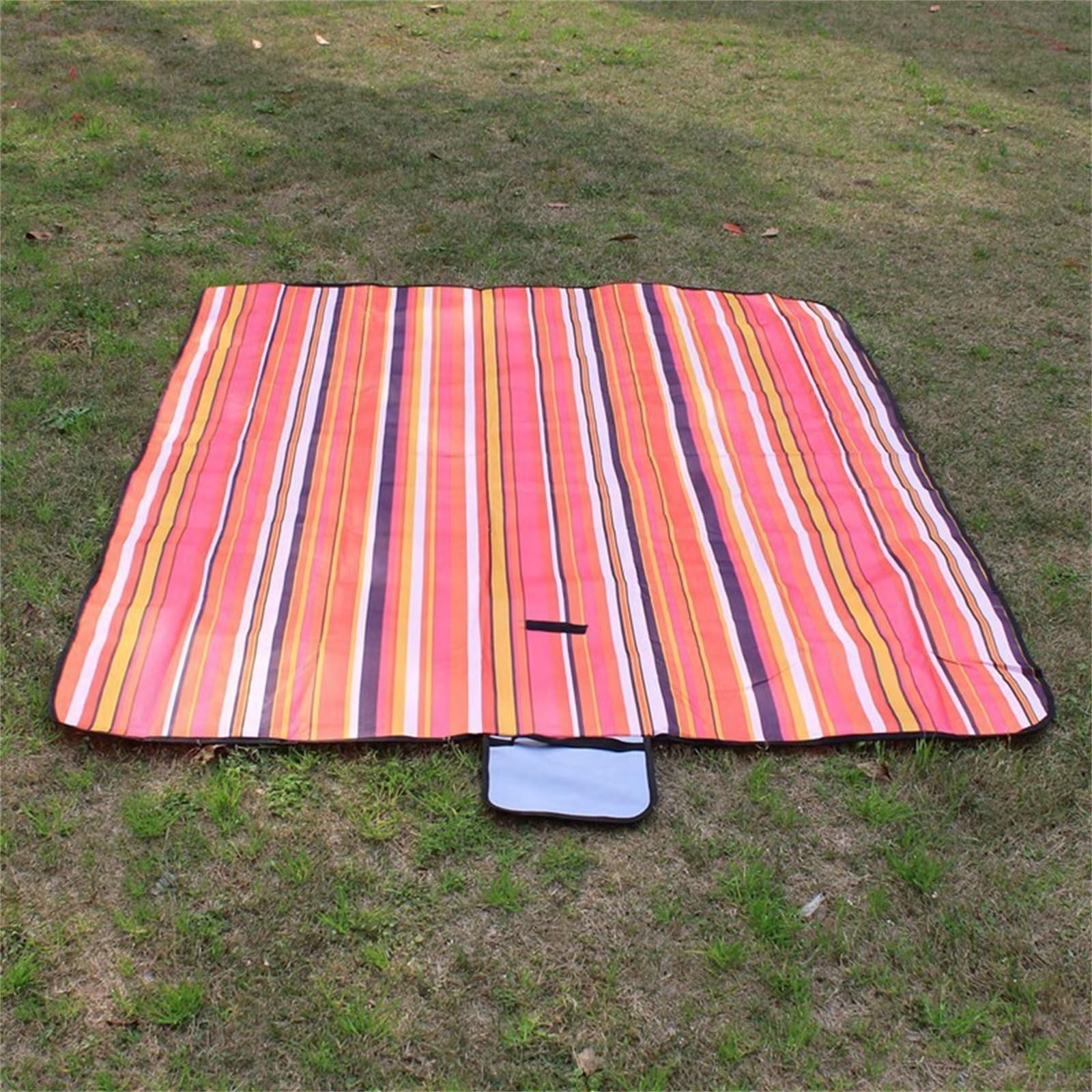Manta Picnic Impermeable 200x200cm,Lavable Picnic Blanket,Ultrasónica Mantel Picnic,con Mango Multifunción para Acampar Playa Parque de Senderismo,Rayas Rojas