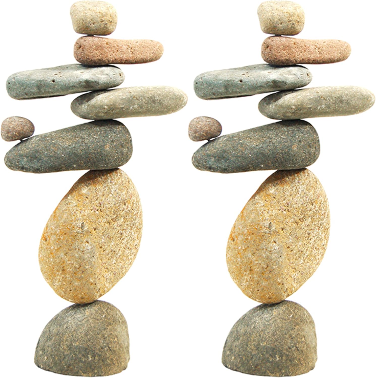 Ancient Graffiti Eight Stone Cairns, 14" H, Pack of 2 – Handcrafted River Rock Garden Sculptures, Natural Stone Stack Outdoor Statues for Yard, Garden Art & Pathway Décor