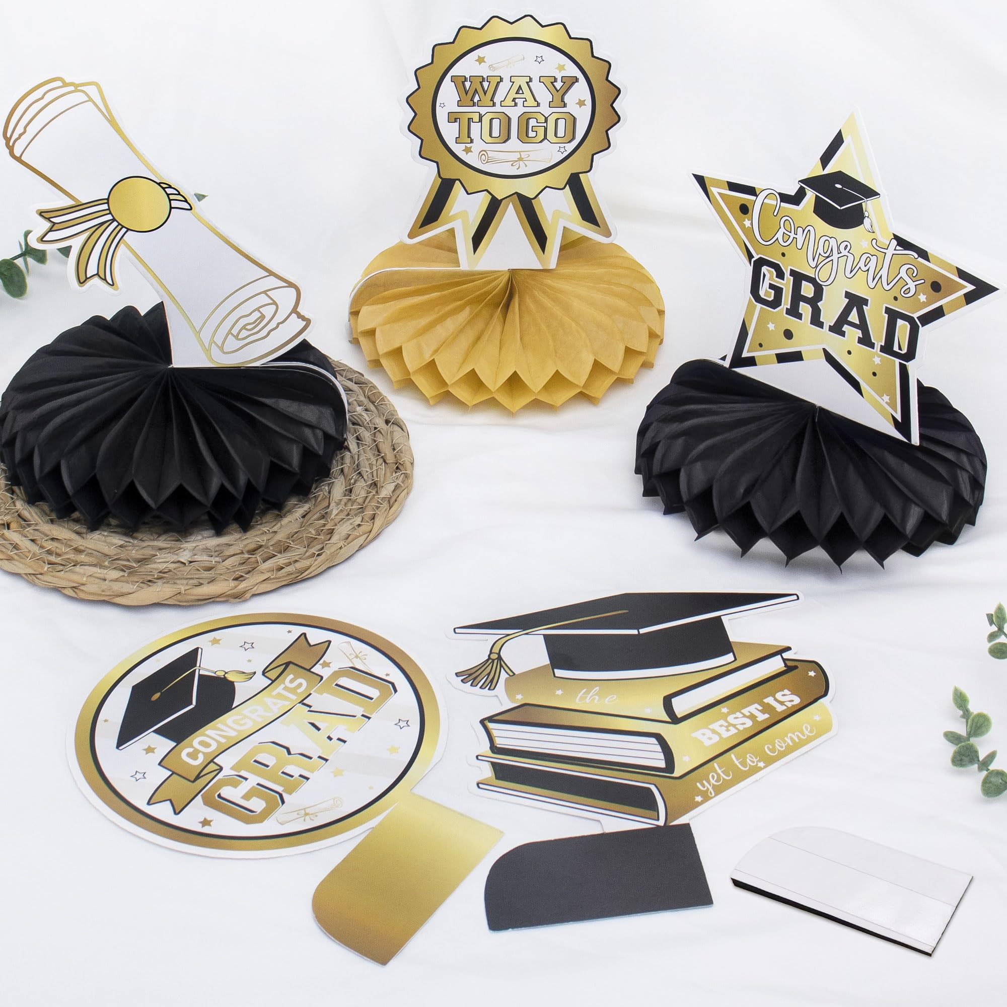 9-Piece Class Of 2023 Graduation Honeycomb Centerpieces - 3D Paper Decor For Grad Party Tables - View #4