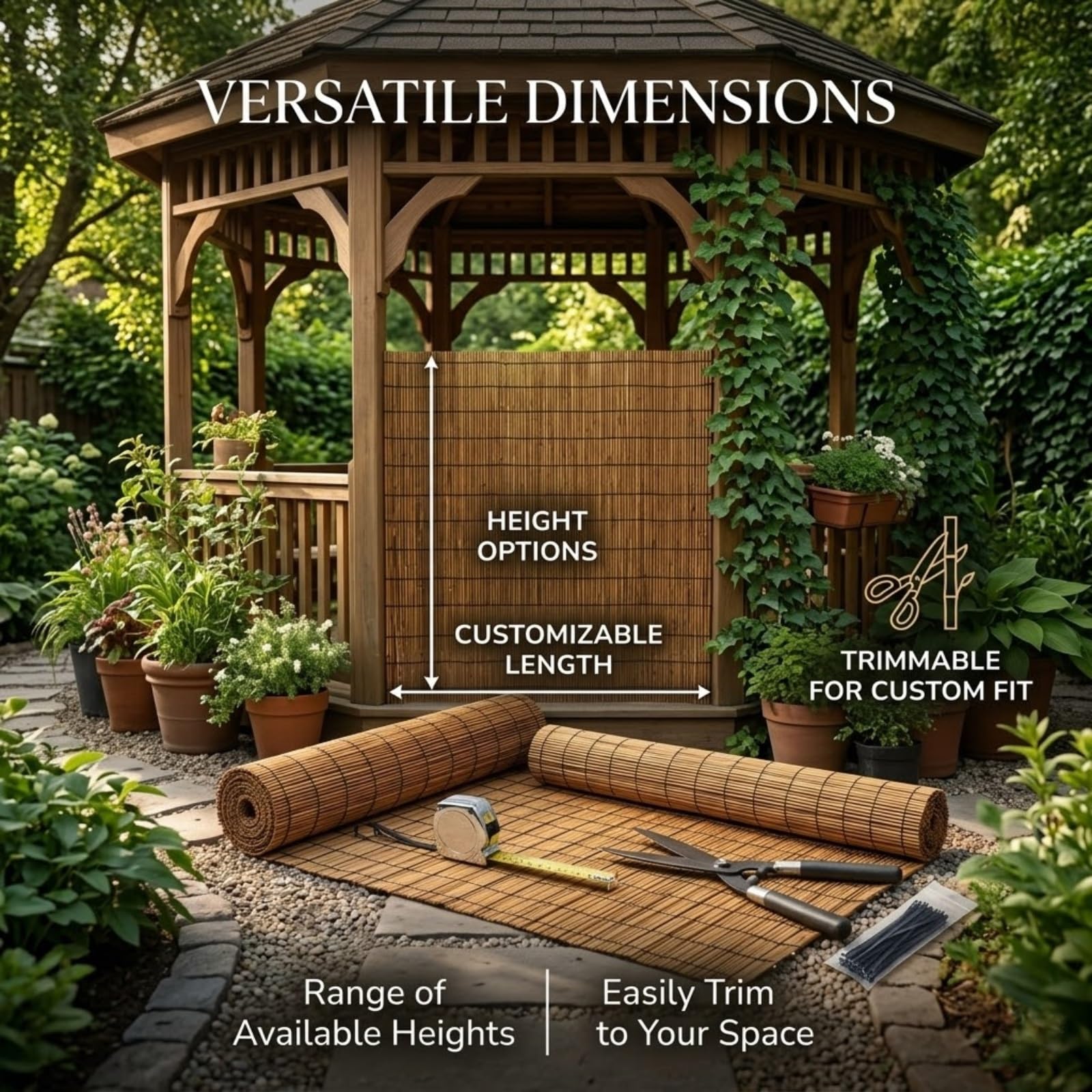 Cañizo Natural para Jardín, Rollo de Valla de Caña para Ocultación y Privacidad, Estera de Cañizo con Bridas, Pantalla de Protección Visual para Balcón, Terraza y Patio(Natural,91x366cm(3x12ft))