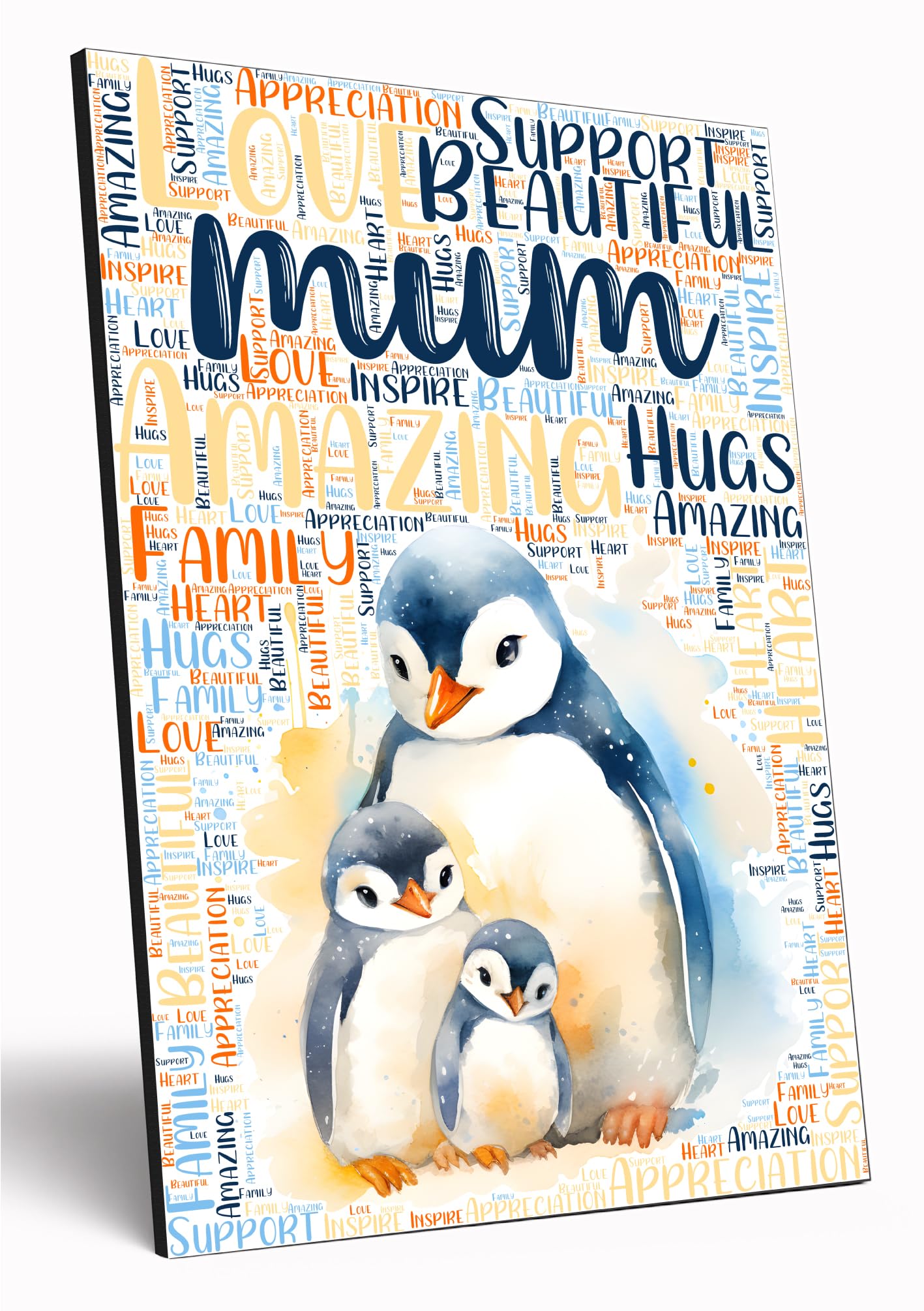 The Plum Penguin Girls Mummy Penguin Personalised Wooden Word Cloud Wall Art A4 Photo Print Gift For Her Mother’s Day Mum From Kids
