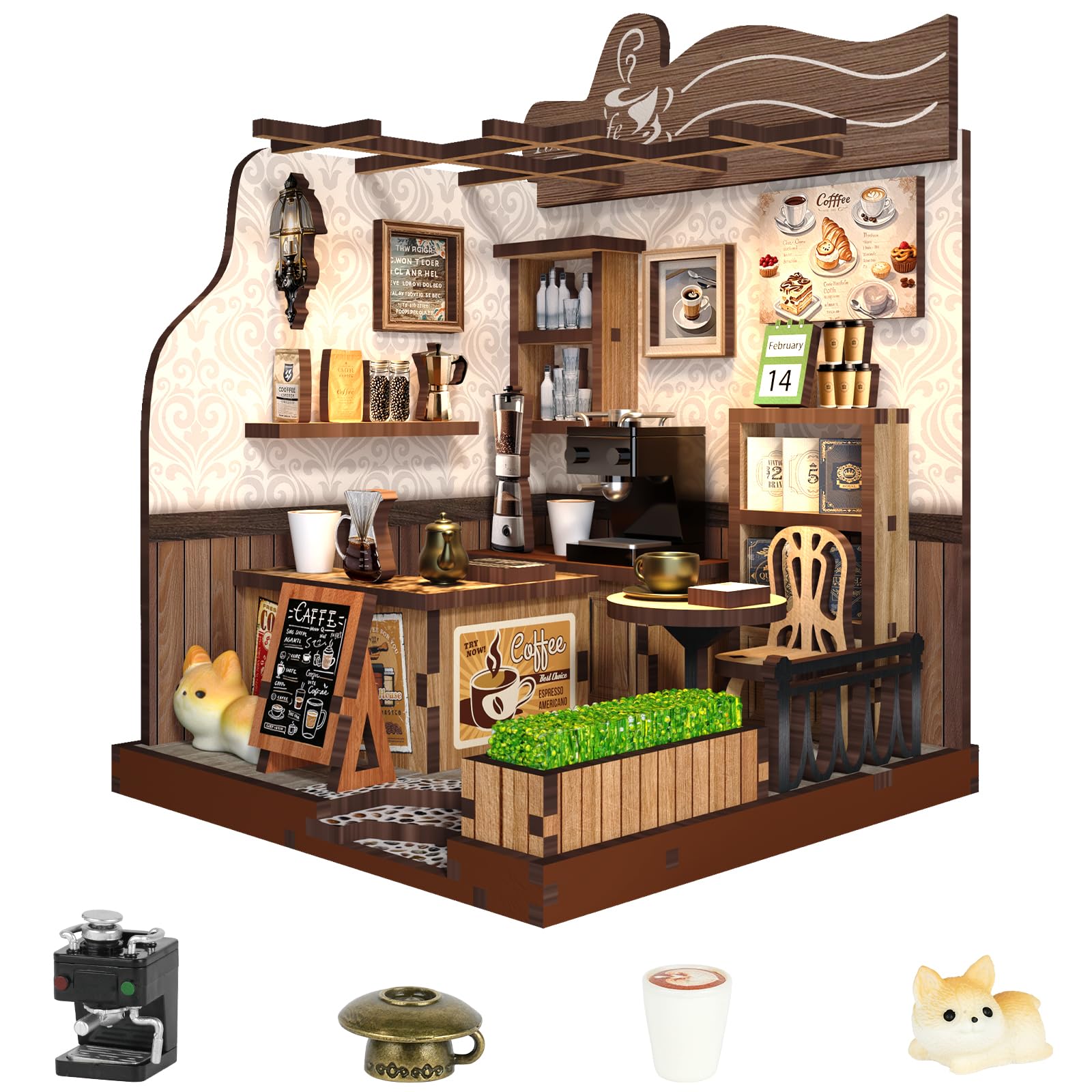 Aolso DIY Miniature House Kit,Model Kits,Miniature Café,Wooden House Kit for Adults and Teens,Wooden Building Kits,Gifts for Family and Friends